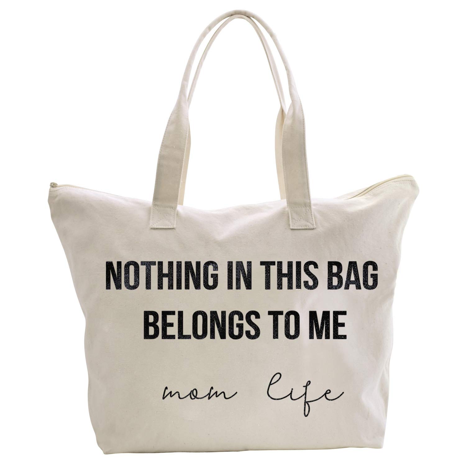 ELEGANTPARK Baby Shower Gift Tote Bag for New Moms - Zippered Canvas Shoulder Bag with Pockets - Perfect for Mother's Day, Christmas, Birthday & Valentine's Day - Ivory Cotton Tote for Diaper Bag, Work Commute & Shopping Essentials