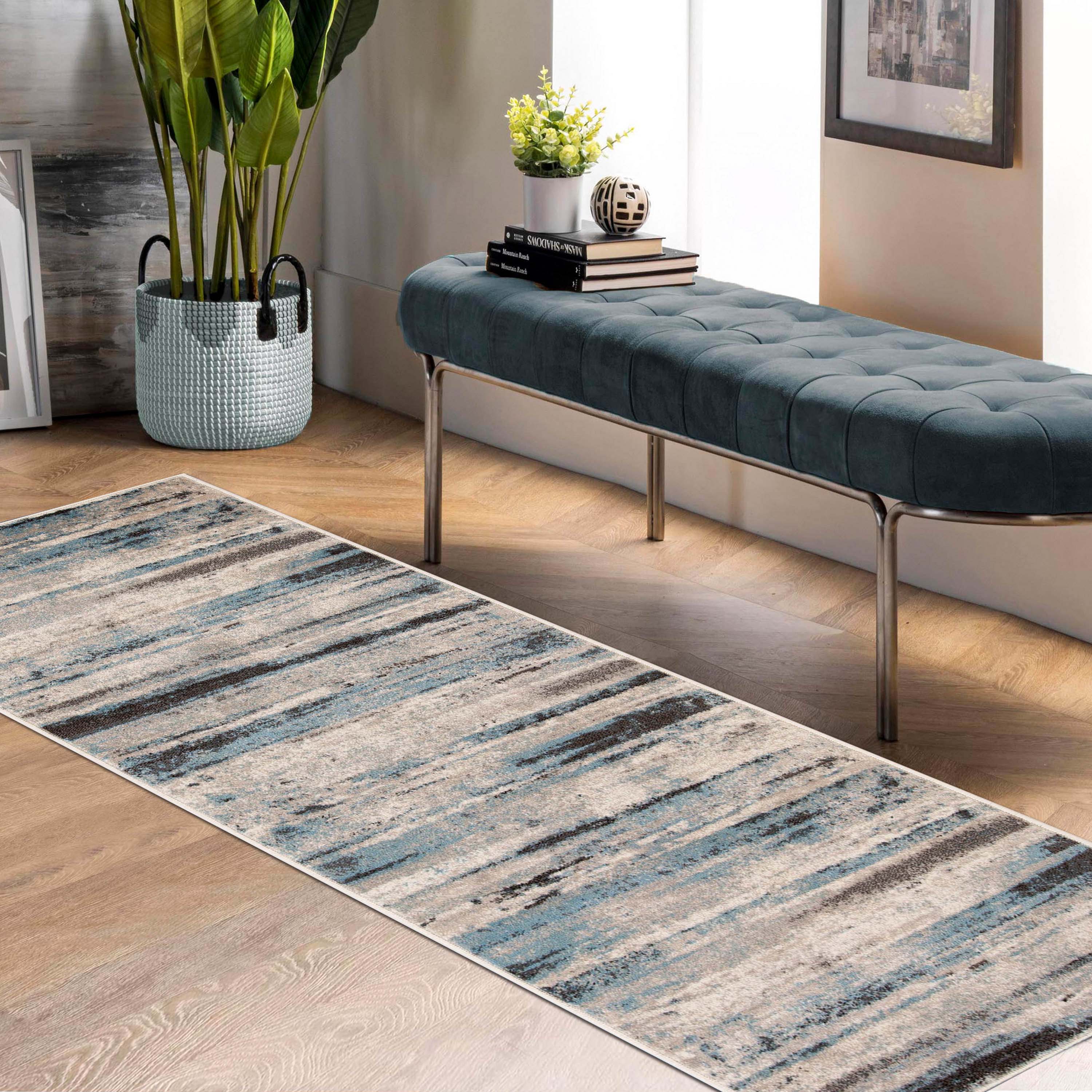 Taia Striped Damask Indoor Area Rug - Non-Slip Runner Carpet for Living Room, Bedroom, Hallway | Soft Modern Home Decor