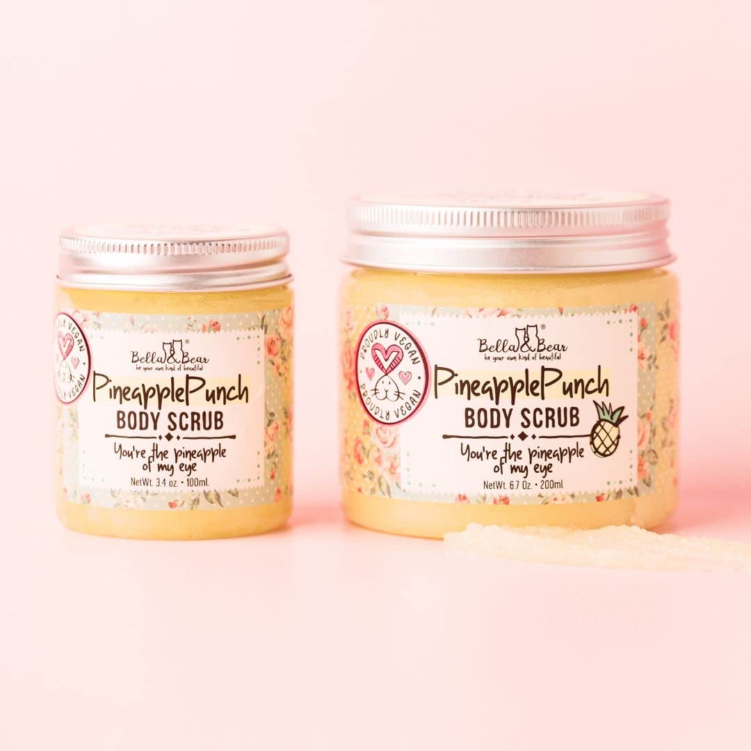 Bella & Bear Pineapple Body Scrub - Exfoliating & Moisturizing for Smooth Skin - Full Size 6.7oz & Travel Size 3.4oz - Perfect for Spa Day, Gift Sets & Self Care Routine
