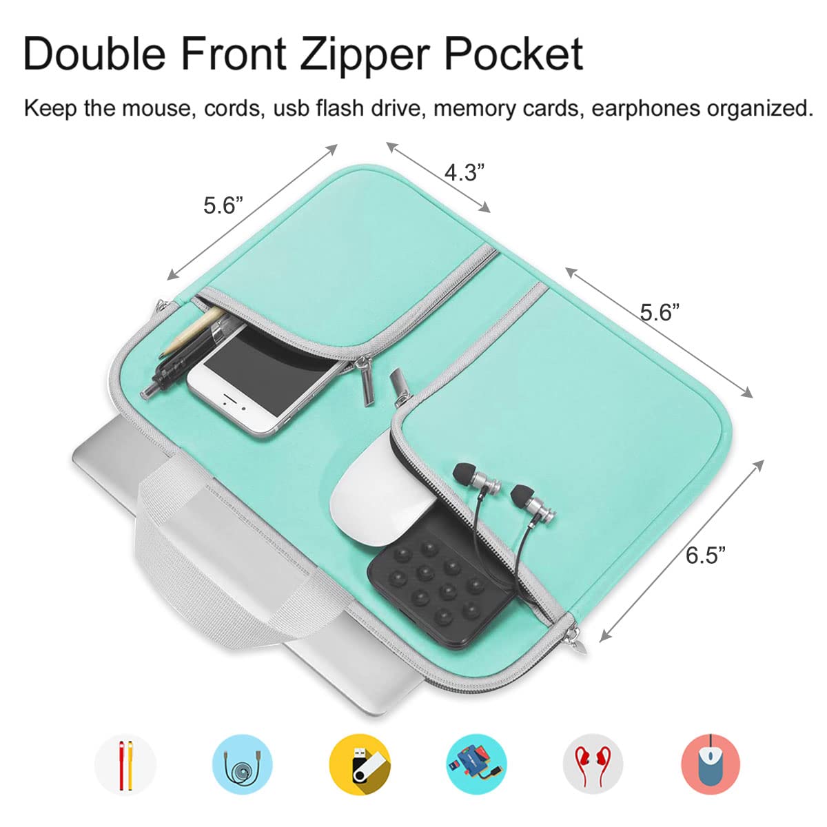HESTECH 11.6-12.4 Inch Chromebook Case - Protective Laptop Sleeve Compatible with Acer R11, HP Stream, Samsung, Surface Go, MacBook Air/Pro M1 M2 - Mint Green - Perfect for School, Work & Travel