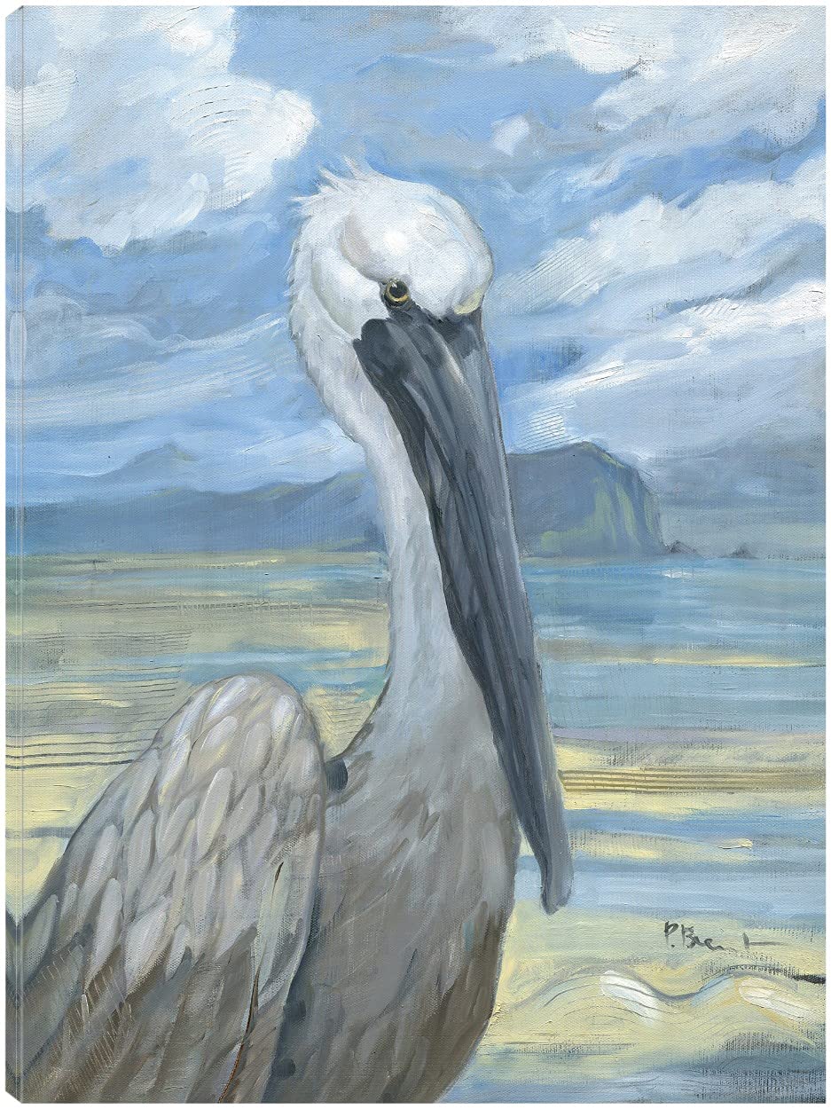 Salty Pelican Fine Art Canvas Wall Decor by Paul Brent - 24x32 Inches - Ready to Hang - Coastal & Nautical Theme Painting for Living Room, Bedroom, Office, Kitchen, Bathroom, Bar & Dining Room - Perfect Beach House Decor & Gift for Ocean Lovers