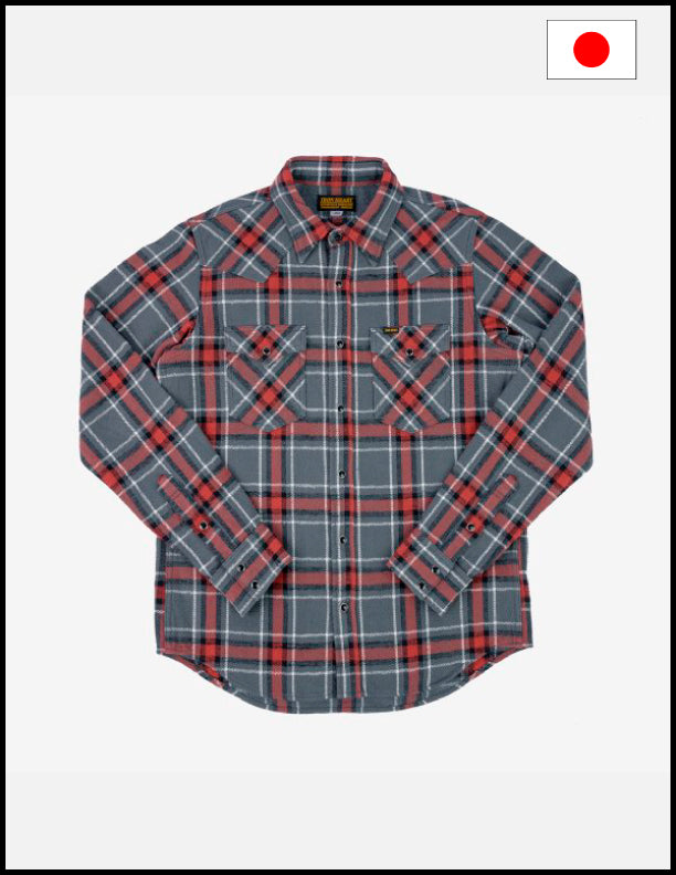 Iron Heart IHSH 369 12oz Heavy Flannel Western Shirt - Herringbone Check, Grey | Durable Workwear & Outdoor Casual Shirt for Men