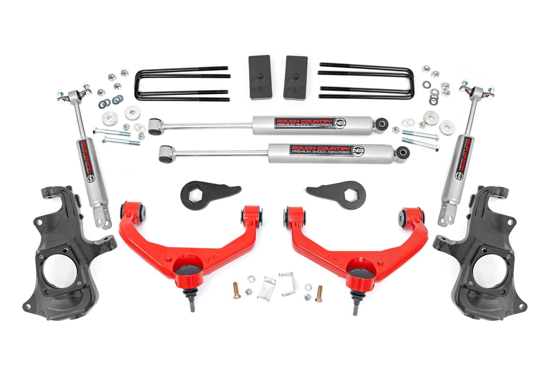 3.5 Inch Lift Kit for Chevy/GMC 2500HD 3500HD (2011-2019) - Heavy Duty Knuckle Suspension System - Part #95730RED - Perfect for Off-Roading, Towing & Truck Customization