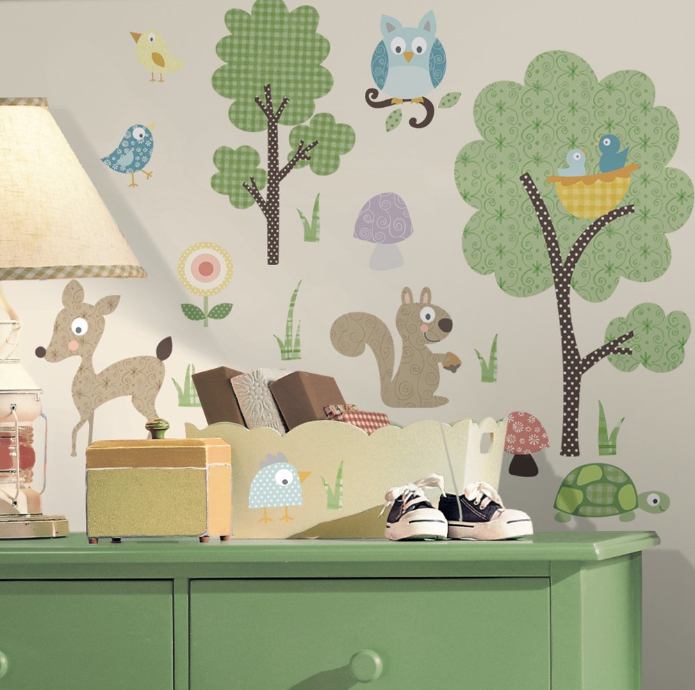 RoomMates RMK1398SCS Woodland Animals Peel and Stick Wall Decals - Black - Easy Removable Wall Stickers for Kids Bedroom, Nursery, Playroom Decor