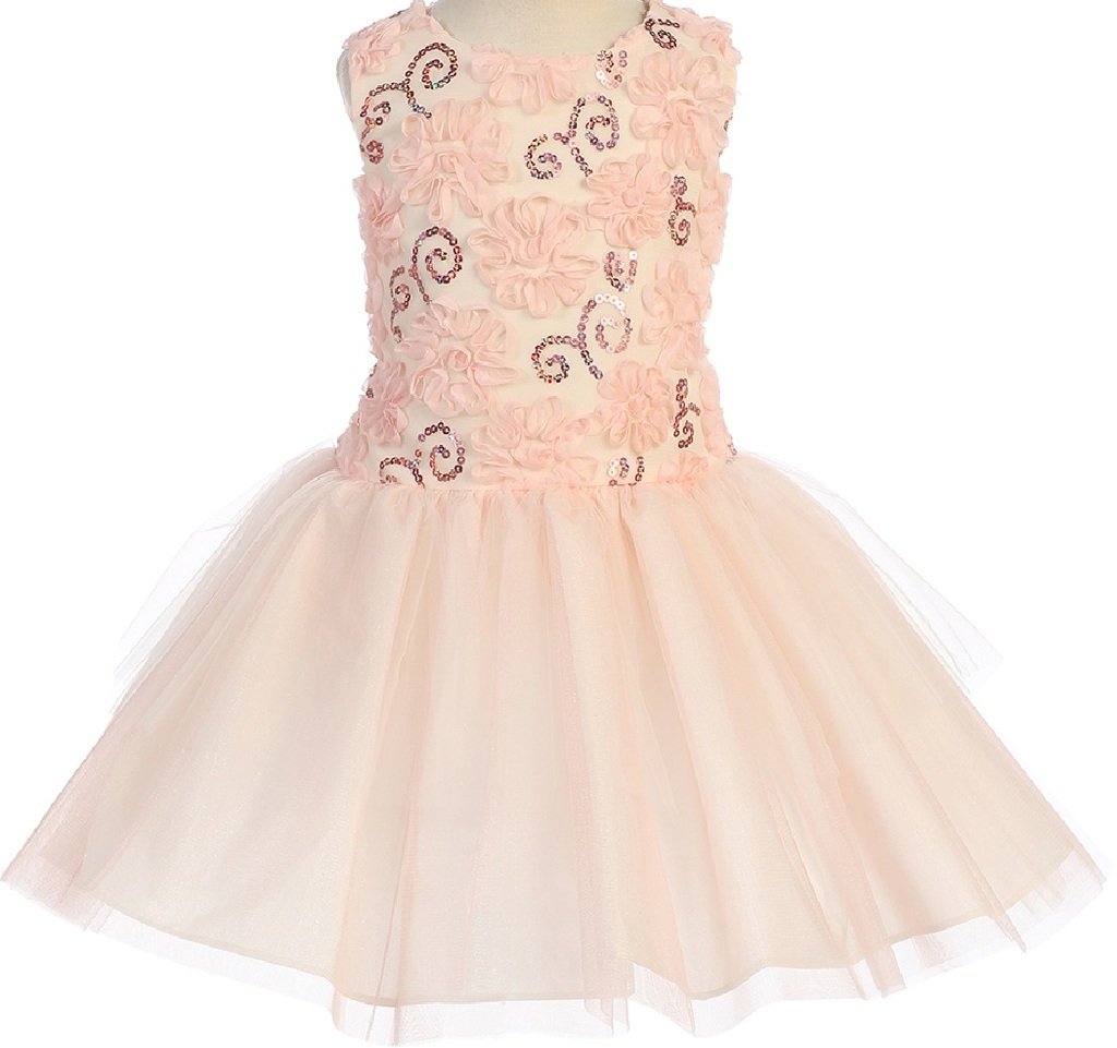3D Floral Textured Low Waist Tutu Dress for Little Girls - Perfect for Flower Girl, Birthday Party, and Special Occasions