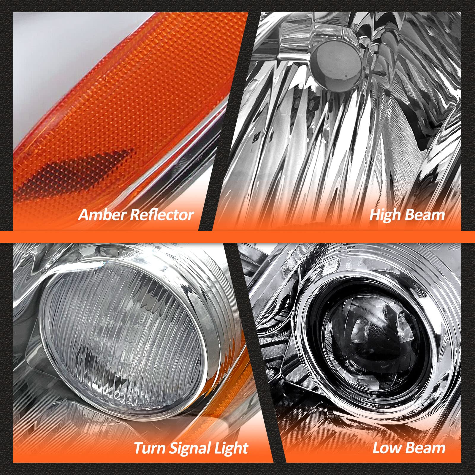 2007-2009 Toyota Camry Headlight Assembly Pair - Chrome Housing with Amber Reflector & Clear Lens - Left & Right Replacement - Perfect for Night Driving & Foggy Conditions