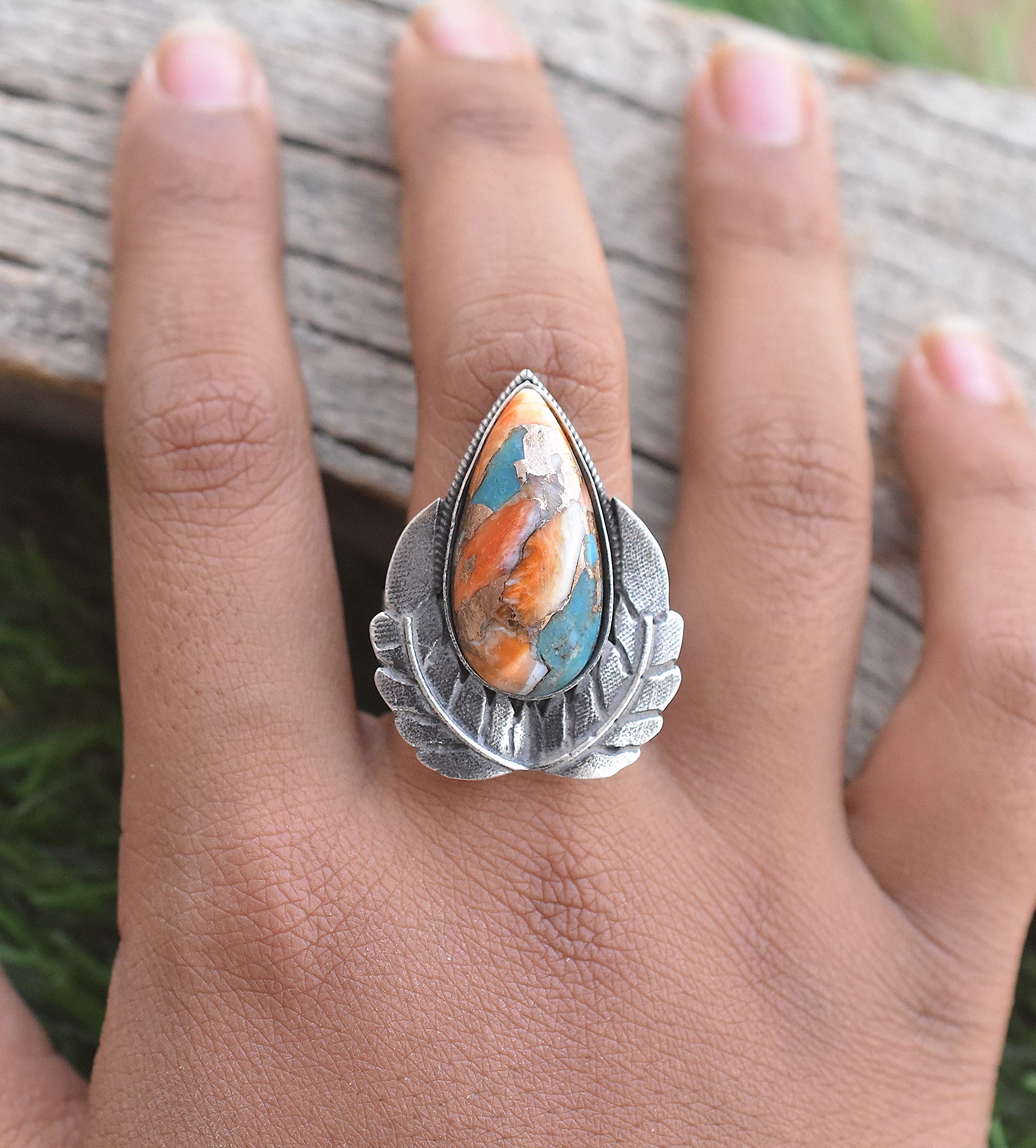 Vintage Handmade 925 Sterling Silver Oyster Copper Turquoise Ring - Boho Hippie Jewelry, Spiny Turquoise Birthstone Ring for Women, Perfect Birthday Gift (TQ-15) | Ideal for Boho Fashion, Hippie Style & Everyday Wear