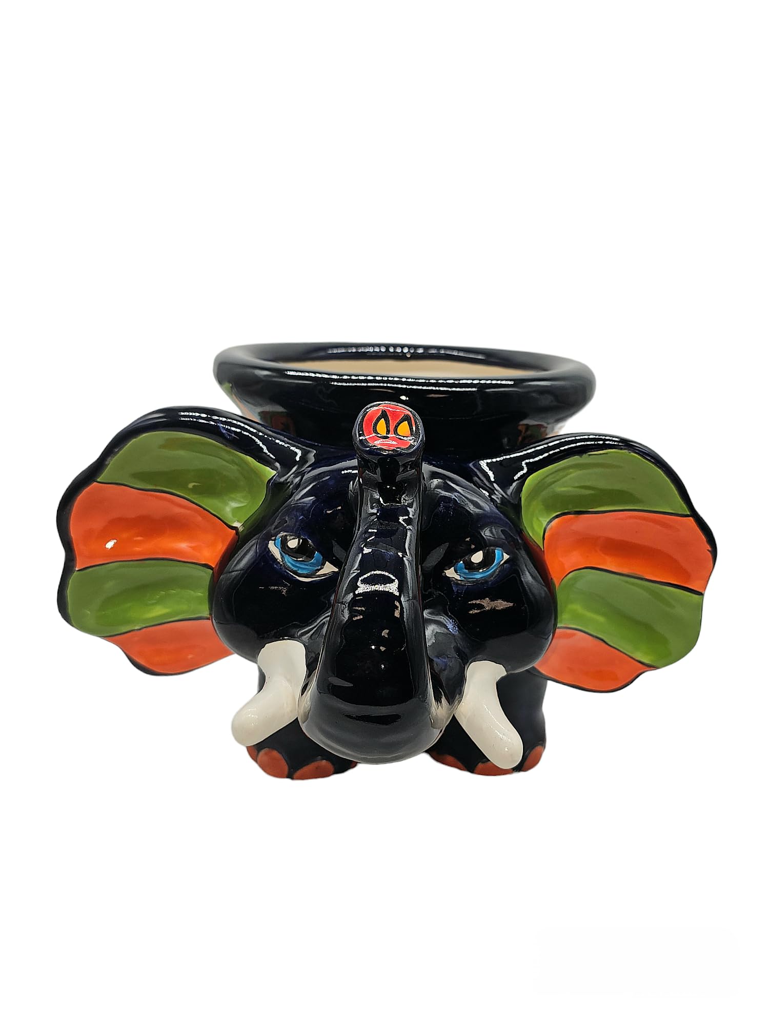 Hand Painted Elephant Michoacana Planter - Small Glazed Ceramic Pot for Indoor/Outdoor Plants - Colorful Decorative Garden & Home Decor for Succulents, Flowers & Herbs