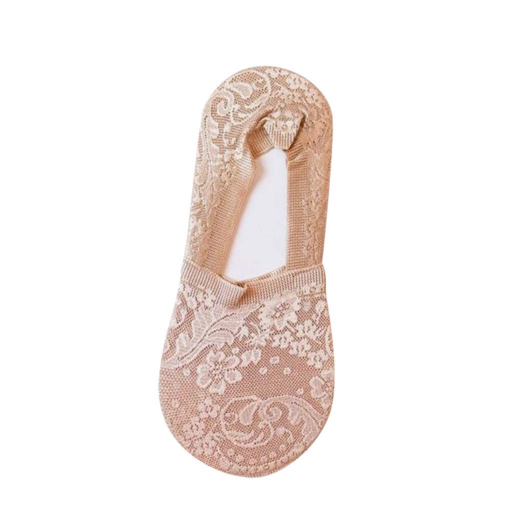 Non-Slip Women's Cotton Lace Socks - Invisible Low-Cut for Home & Yoga