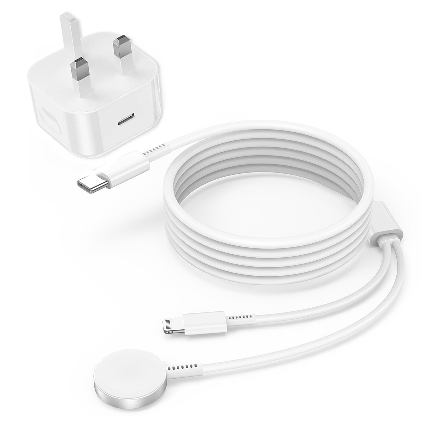 2-in-1 USB C Charger for Apple Watch & iPhone - 20W Fast Charging Cable with Wall Adapter for Apple Watch Series 8/7/6/5/SE & iPhone 14/13/12/AirPods - Perfect for Travel, Office & Home Use