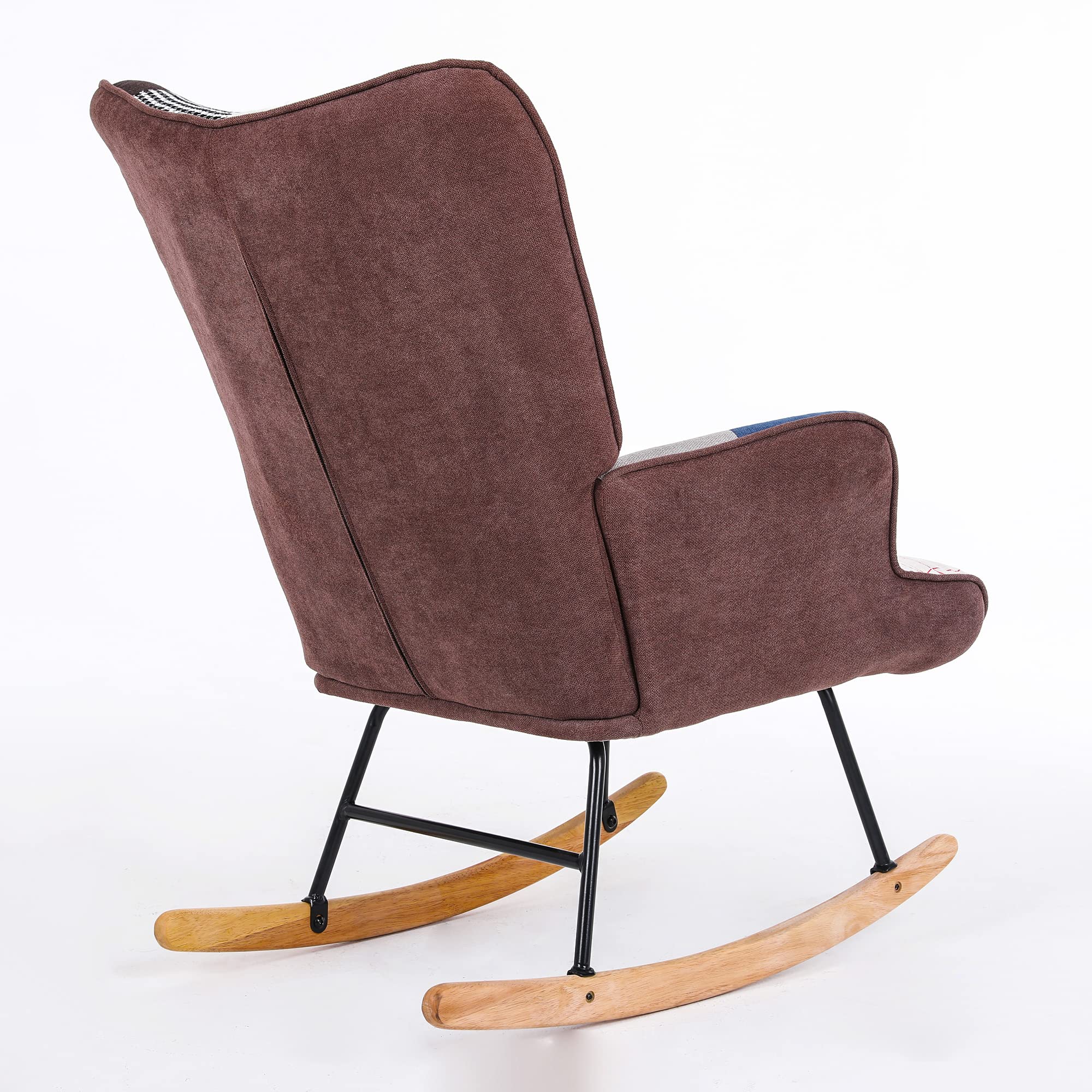 HomVent Upholstered Rocking Chair - Mid Century Modern Fabric Nursery Glider with Tall Back & Wood Base - Comfortable Accent Armchair for Adults & Kids - Perfect for Living Room, Bedroom, Nursery & Relaxation