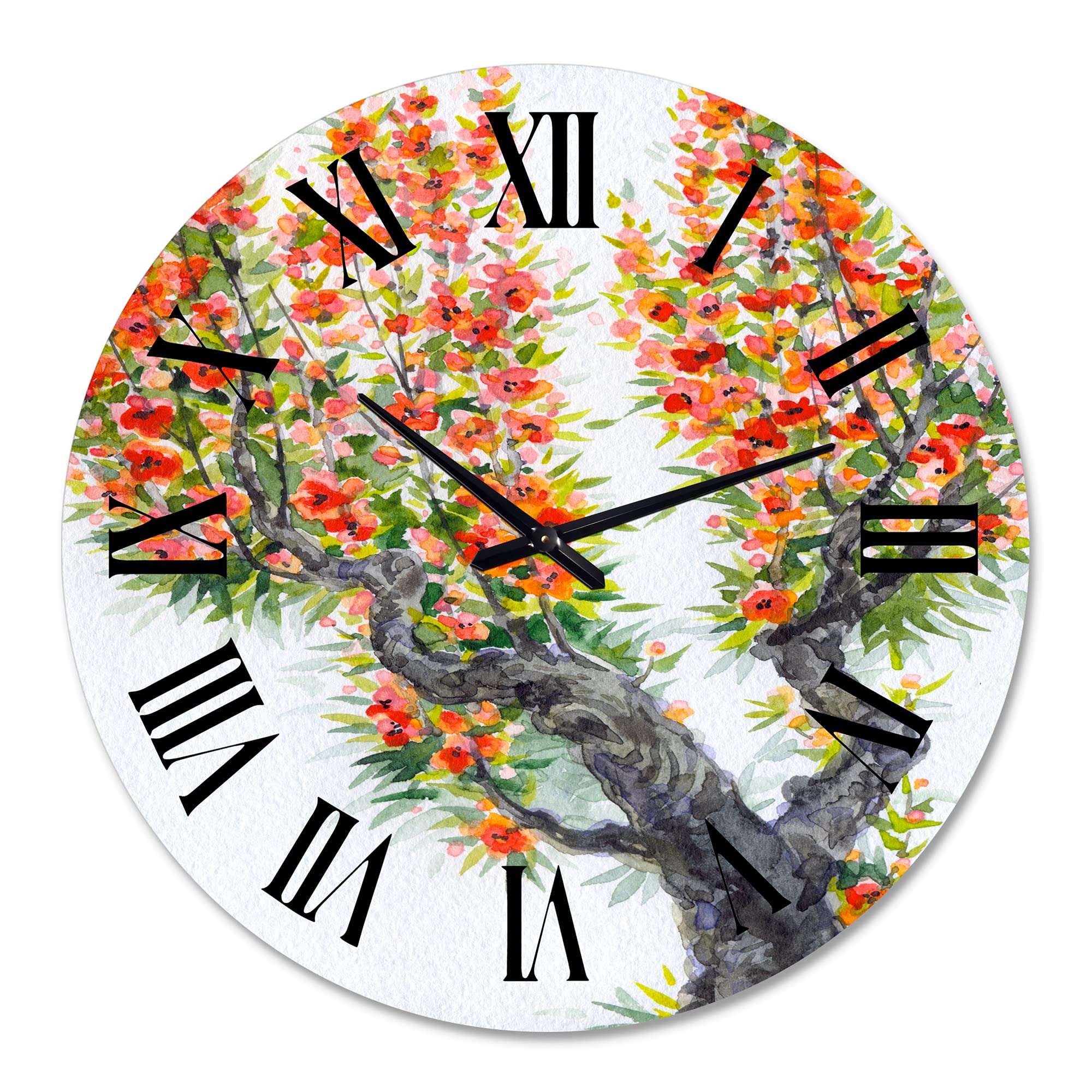 DesignQ Traditional Large Wall Clock - 'Blooming of an Old Tree in Spring II' Floral Botanical Decor for Living Room, Bedroom & Office | Silent Non-Ticking Home Décor