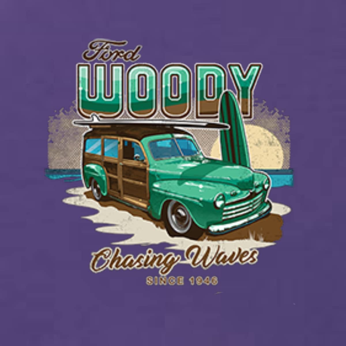 Vintage 1946 Ford Woody Chasing Waves Cars & Trucks Tri-Blend Racerback Tank Top - Retro Beachwear & Summer Casual Style for Car Enthusiasts