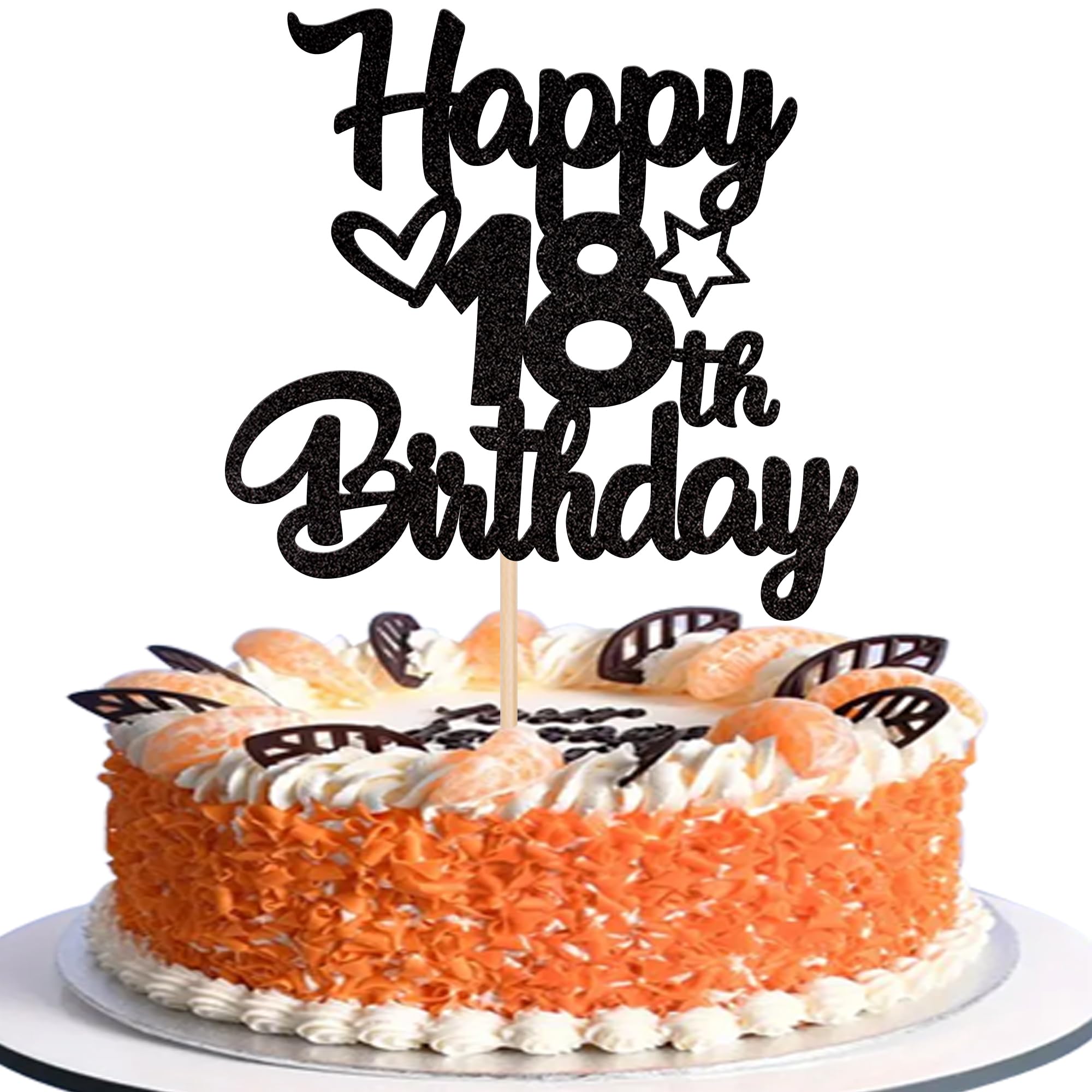 18th Birthday Cake Topper Set - Glitter Heart & Star Cake Picks - Black 18 Fabulous Sign for 18th Birthday Party Decorations | Perfect for Birthday Cakes, Cupcakes & Dessert Table Displays