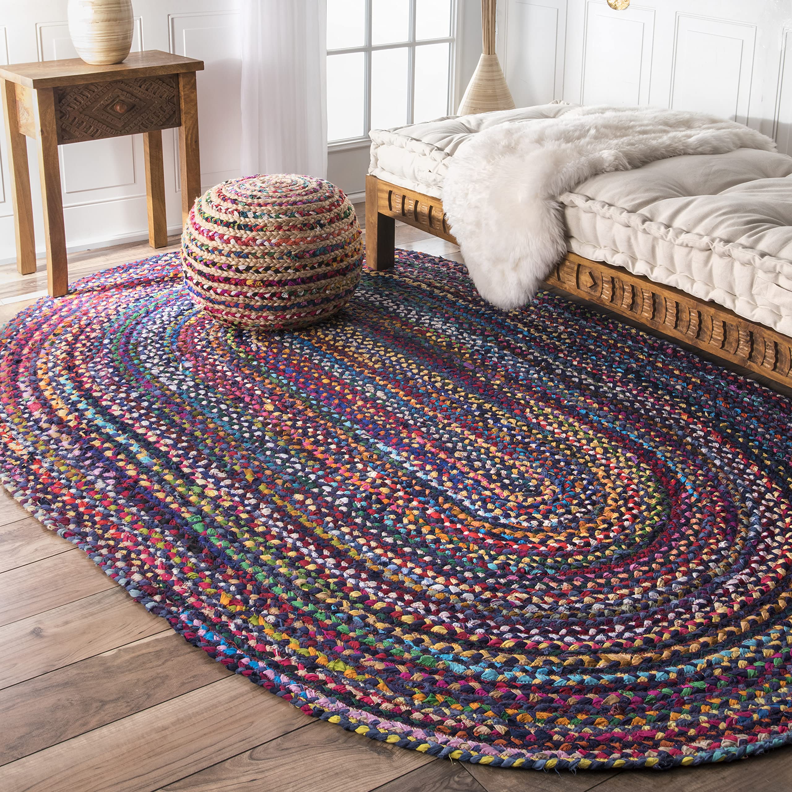 nuLOOM Tammara Bohemian Hand Braided Area Rug 7' x 9' Oval - Soft Blue Braided Jute Rug for Living Room, Bedroom, or Boho Home Decor