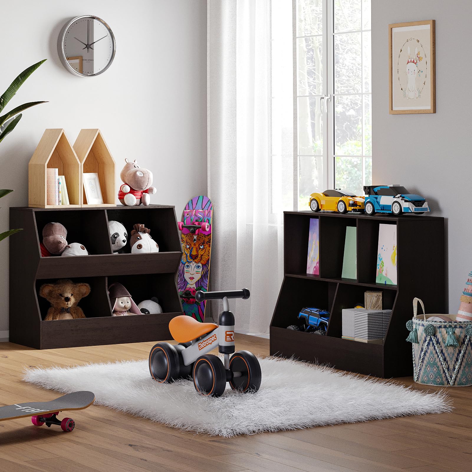 DINZI LVJ 5-Cubby Wooden Toy Storage Organizer & Kids Bookshelf - Espresso Finish, 31.5