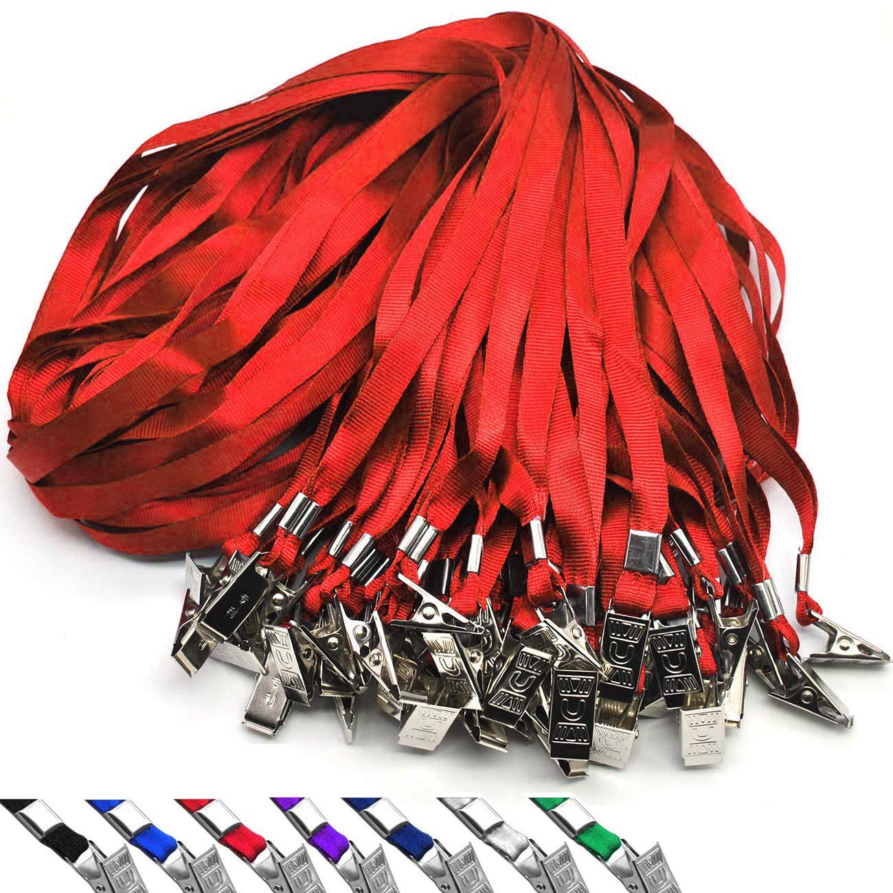 Beebel 100 Pack Red Nylon Flat Badge Lanyards with Bulldog Clip - ID Badge Holder, Name Tag Lanyard for Work, School, Events & Conventions (Red, 100 Pack)
