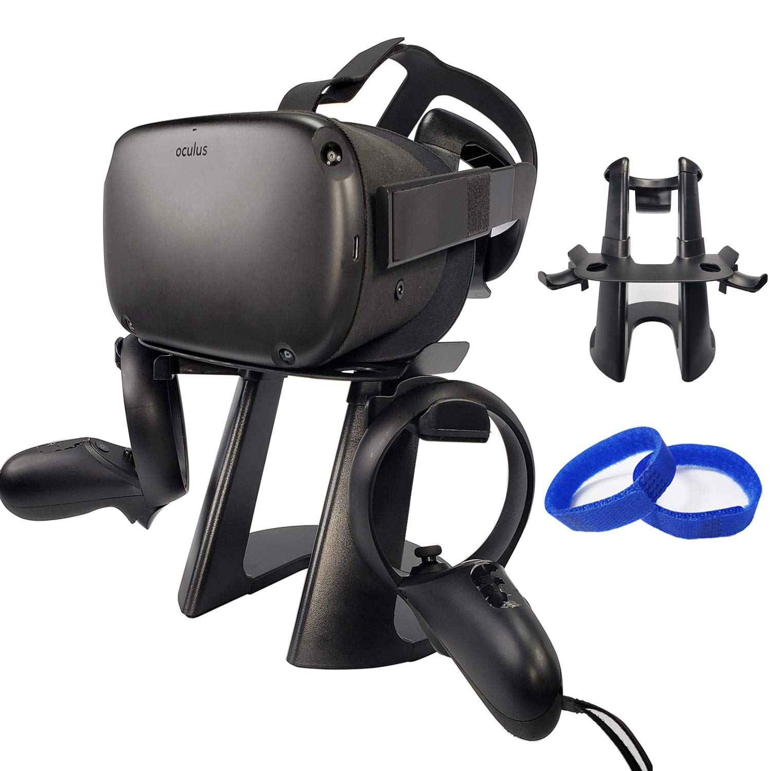 VR Stand for Oculus Quest 2 & Other Headsets - Adjustable VR Headset Display Holder with Controller Mount & Cable Management Straps - Compatible with Oculus Quest/Quest 2/Rift/Rift S/GO, HTC Vive/Vive Pro, PlayStation VR - Perfect for Gaming Setup, Office Organization & VR Accessories Storage