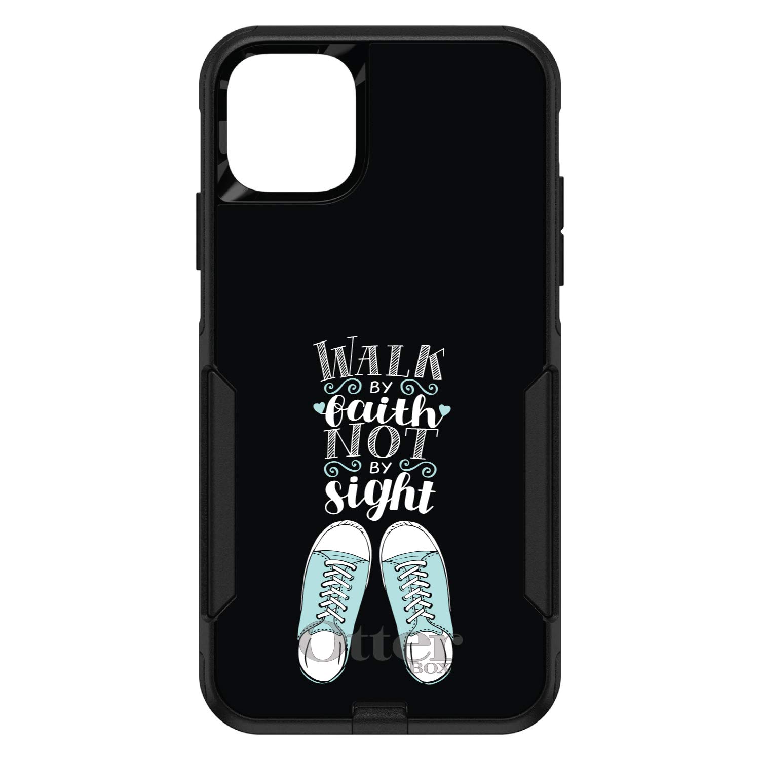 DistinctInk iPhone 12 Pro MAX Case (6.7 Inch) - Durable Protective Cover Replacement for OtterBox Commuter - Custom Black Design with 'Walk by Faith Not by Sight' Sneaker Theme - Perfect for Everyday Use, Travel & Outdoor Activities