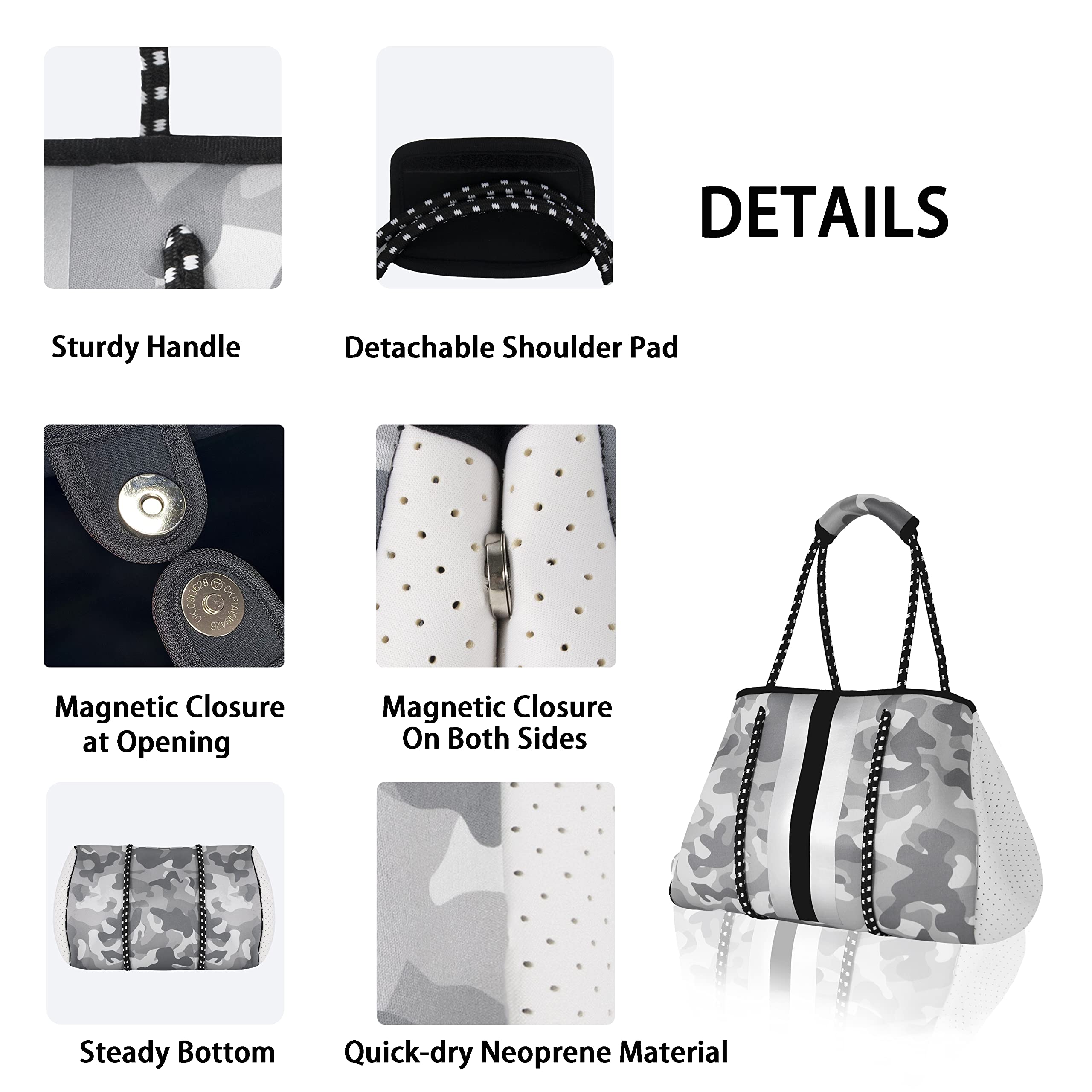 Waterproof Neoprene Tote Bag for Women & Men - Lightweight Beach Bag, Travel Shoulder Bag, Pool Bag - Perfect for Summer Outings, Swimming, Gym & Shopping