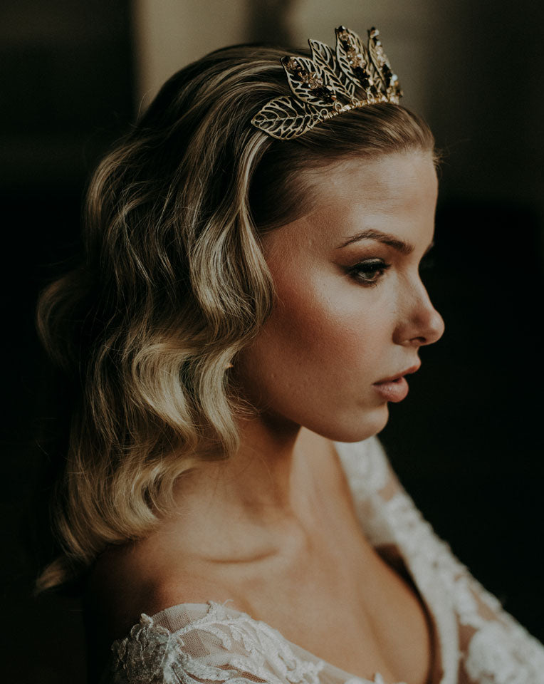 Antique Bronze Boho Leaf Wedding Crown - McKenzie by Kezani | Perfect for Bohemian Brides, Vintage Weddings & Festival Accessories