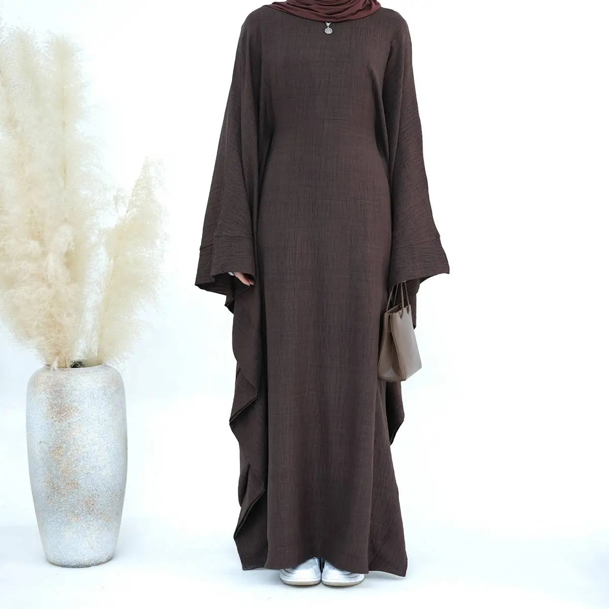 Elegant Muslim Women's Batwing Sleeve Farasha Abaya Dress - Modest Islamic Prayer Dress for Mosque & Special Occasions