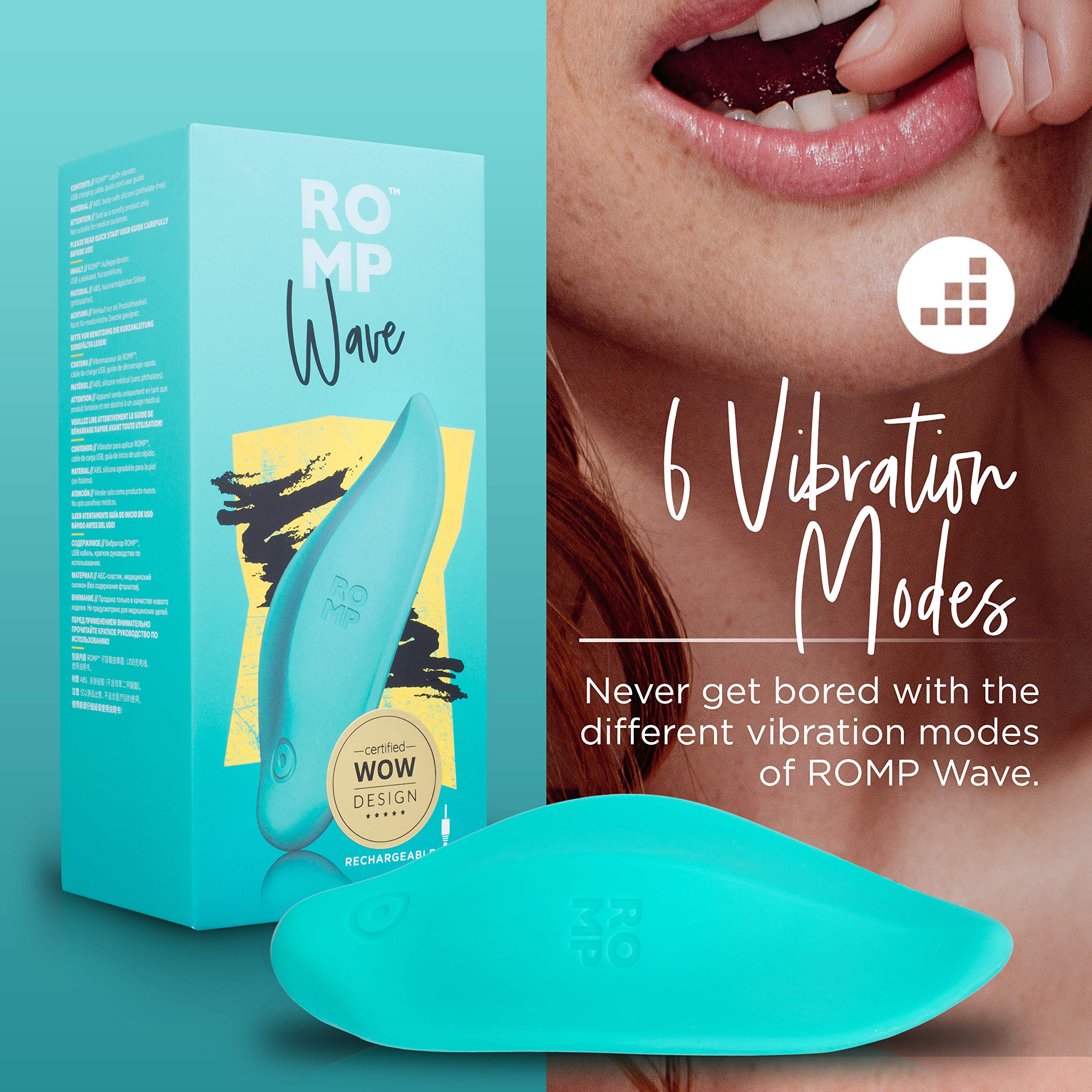 ROMP Wave Lay On Clitoral Vibrator for Women - 10 Speed & Pattern Rechargeable Waterproof Clit Stimulator | Adult Sex Toy for Solo Play & Couples Intimacy | Perfect for Bedroom Use, Travel & Discreet Pleasure