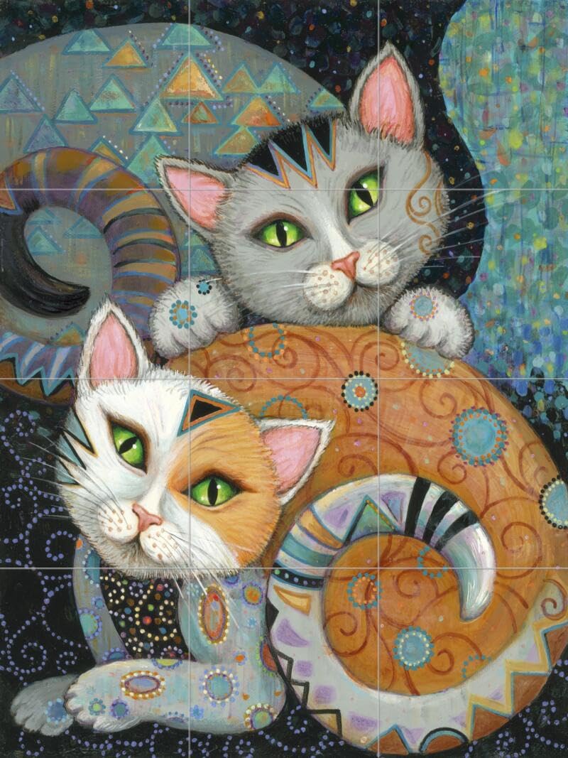 Ceramic Backsplash Tile Mural - Cute Cat Design for Kitchen & Bathroom Decor - Kuddlekats by Marjorie Sarnat - Perfect for Home Renovation & DIY Projects
