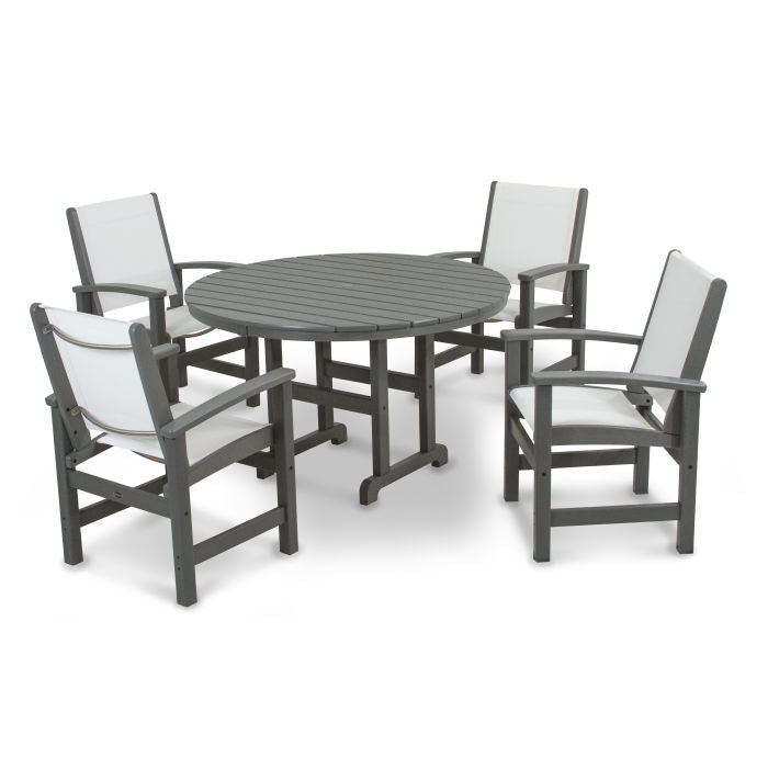 POLYWOOD Coastal 5-Piece Round Farmhouse Dining Set - Outdoor Patio Furniture for Backyard, Poolside & Beach House Dining