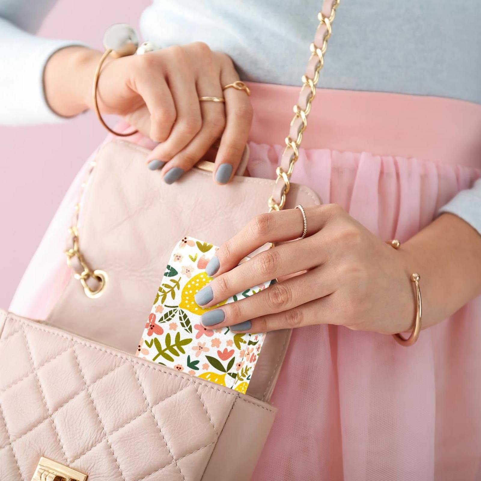 Personalized Lipstick Case - Portable Makeup Bag & Cosmetic Pouch Organizer with Cute Lemon Floral Pattern - Perfect for Travel, Gifts, and Daily Makeup Storage