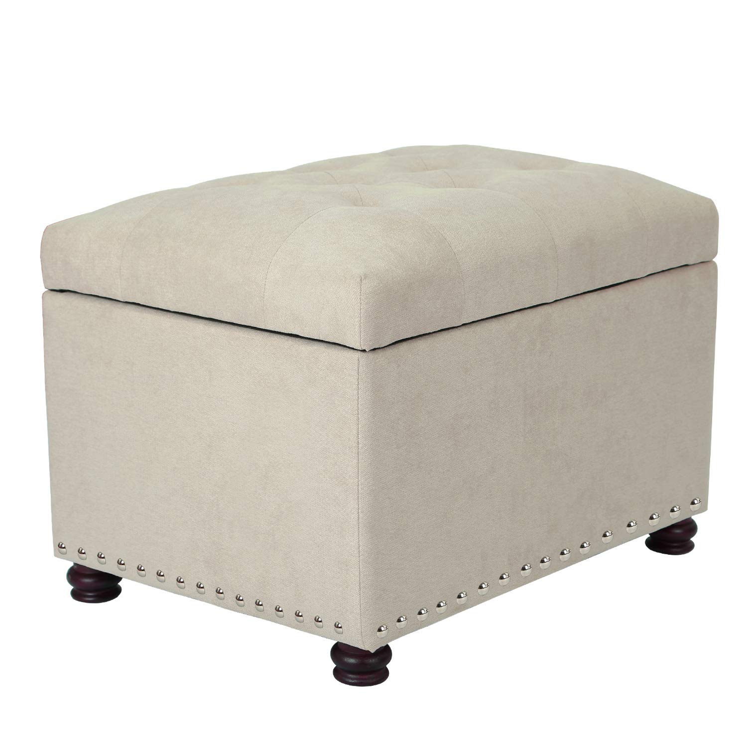 Adeco Stylish Cotton Blend Fabric Rectangular Storage Bench Ottoman with Storage - White | Perfect for Living Room, Bedroom & Entryway Organization