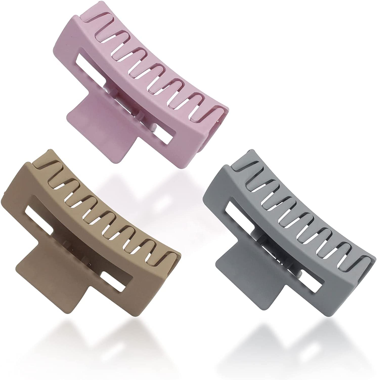 ALIBA COLLECTION 3-Piece Non-Slip Hair Claw Clips for Women & Girls - 3.4 Inch Strong Hold Rectangle Hair Clips for Thick Hair - Matte Finish ABS Plastic Hair Accessories for Daily Use, Work, School & Travel