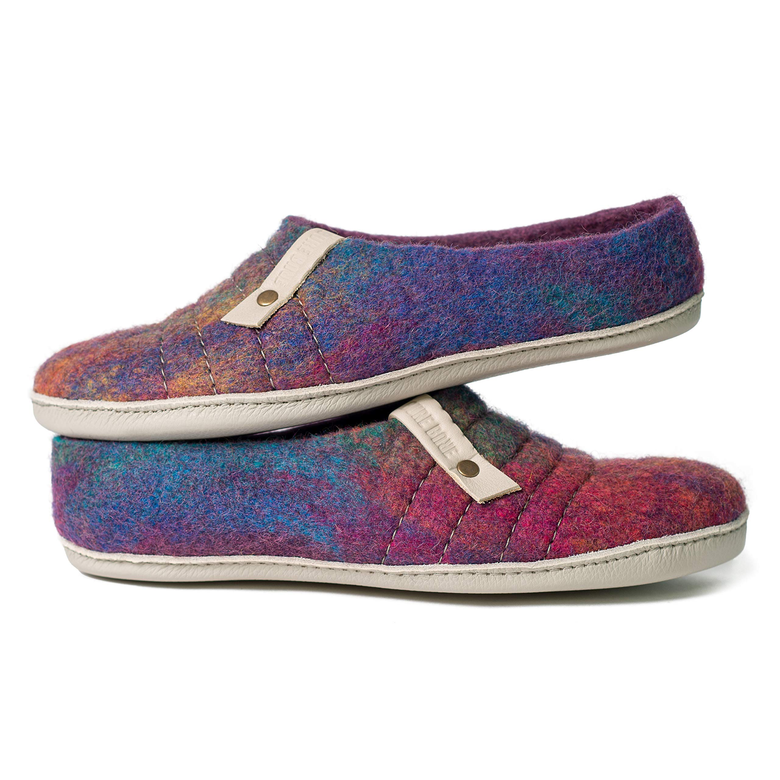 Cozy Felted Wool Women's Slippers - Purple Rainbow Boiled Wool House Shoes for Indoor Comfort | Warm Winter Home Footwear for Relaxing & Lounging