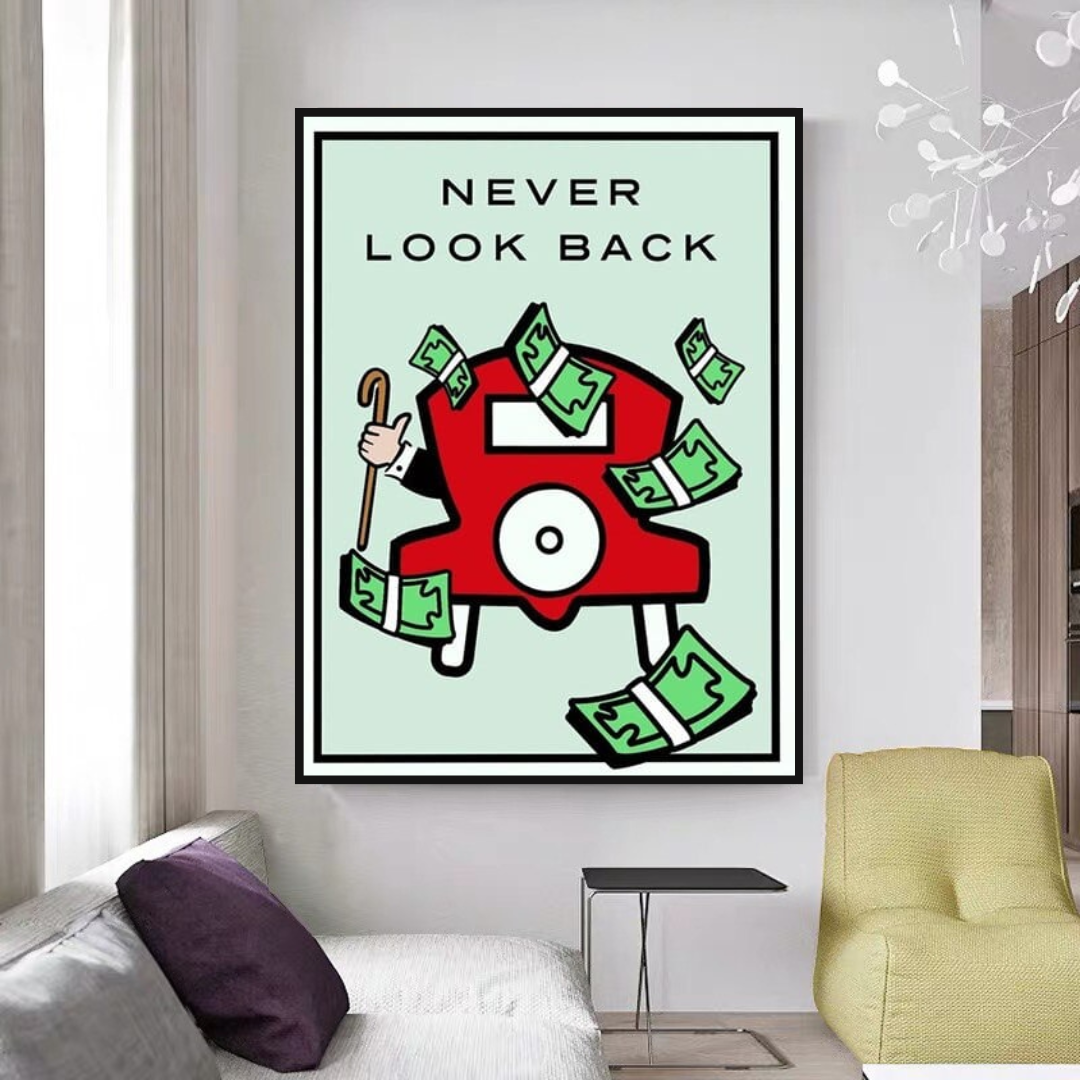 Monopoly Never Look Back Card Canvas Wall Art - Vintage Board Game Decor for Living Room, Office & Game Room