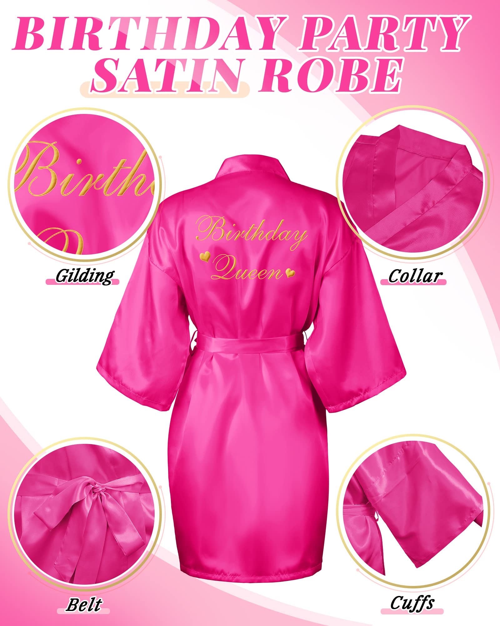 Xuhal 6 Pack Women's Birthday Squad Robes - Soft Silky Kimono Spa Bathrobe for Birthday Party, Sleepover, Bachelorette & Girls Night - Queen Spa Robe Gift Set for Women