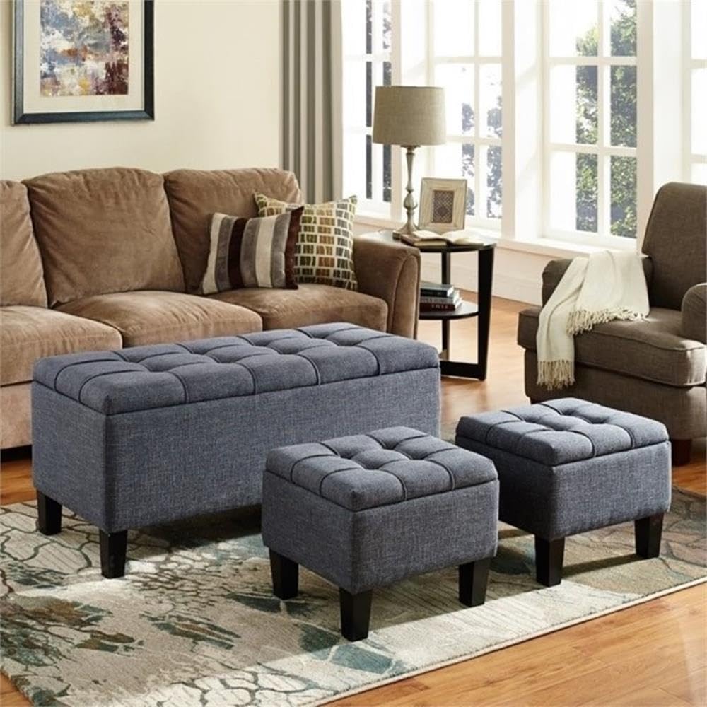 3 in 1 Storage Ottoman Bench with Lift Top - Upholstered Footrest & Hassock, Large Hidden Storage Chest for Blankets (Dark Gray, Queen Size) - Perfect for Bedroom, Living Room & Home Organization