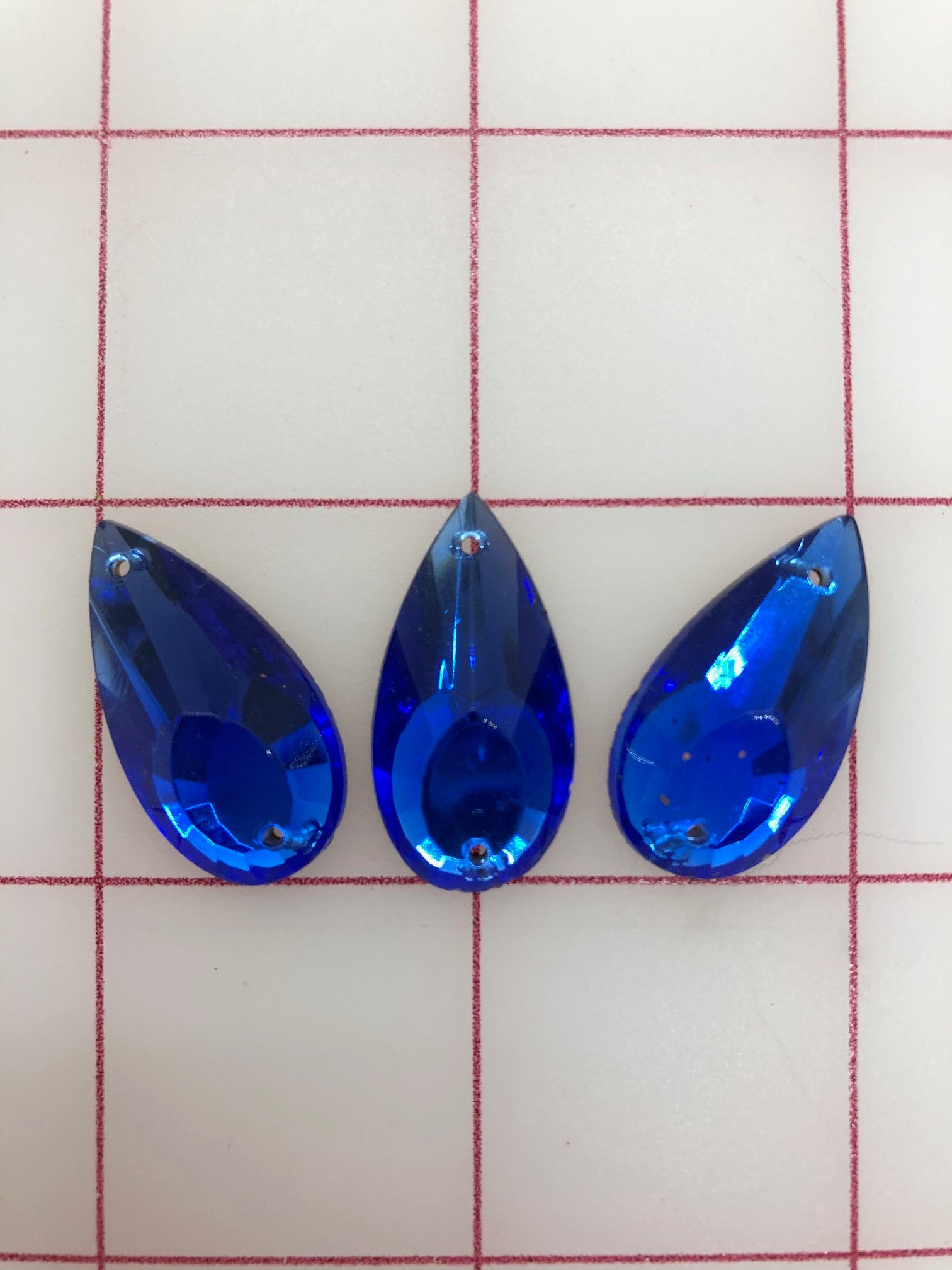 Czech Sapphire Rhinestones 27x14mm Pear Shape Flat Back Sew On - 3 Pack for DIY Jewelry, Wedding Dresses, and Costume Design