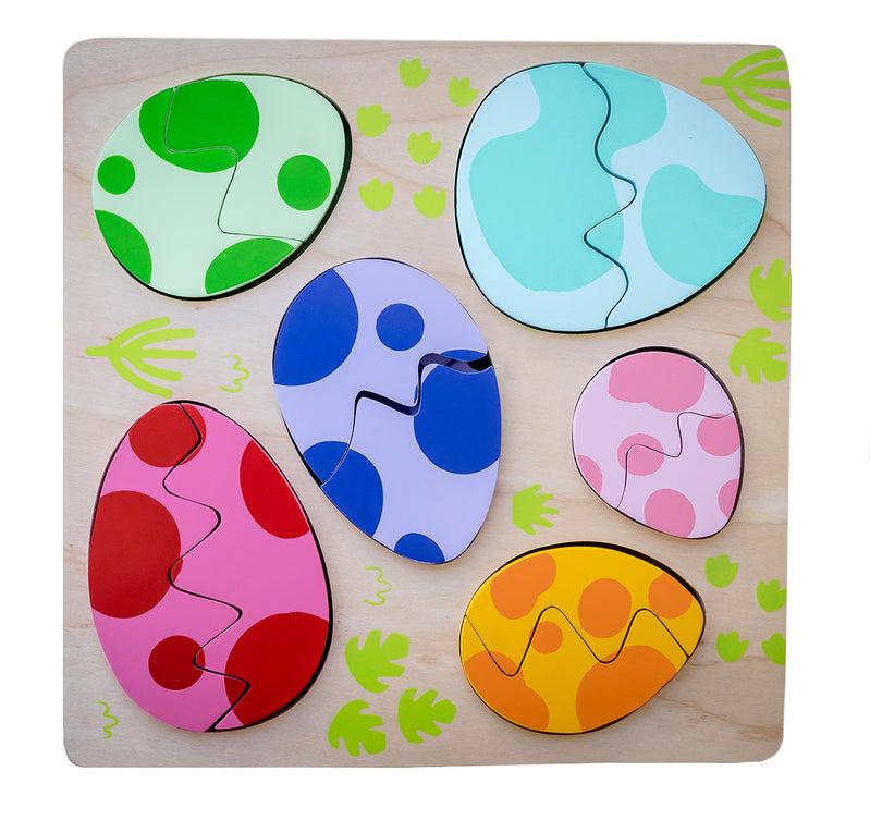 Chunky Wooden Puzzle for Toddlers - Egg & Dinosaur Shape Learning Toy - Montessori Educational Gift for Kids - Perfect for Early Childhood Development & Playtime Fun