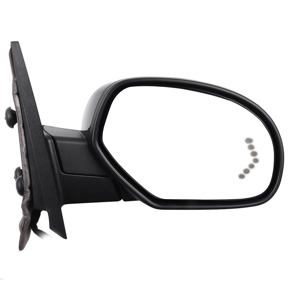 Black Right Side View Mirror with Puddle Lights, Chrome Turn Signal, Power Adjustment & Heated Manual Folding - Compatible with 2007-2013 Chevy Avalanche, Suburban 1500/2500 & GMC Sierra 1500 - Perfect for Night Driving and Enhanced Safety