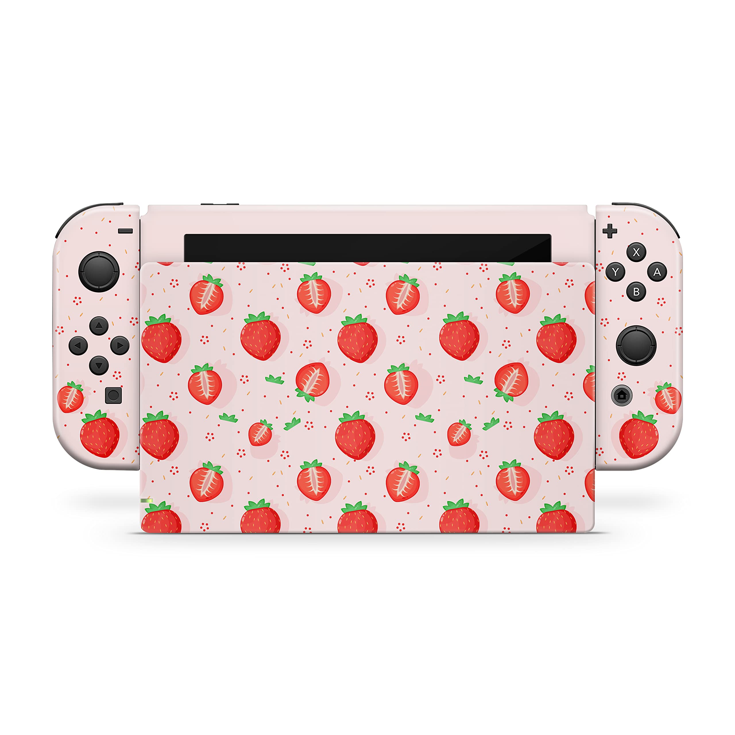 Premium 3M Vinyl Full Wrap Decal Skin for Nintendo Switch - Kawaii Strawberry Design Compatible with Joy-Con, Console & Dock | Protective Cover for Gaming, Travel & Home Decor