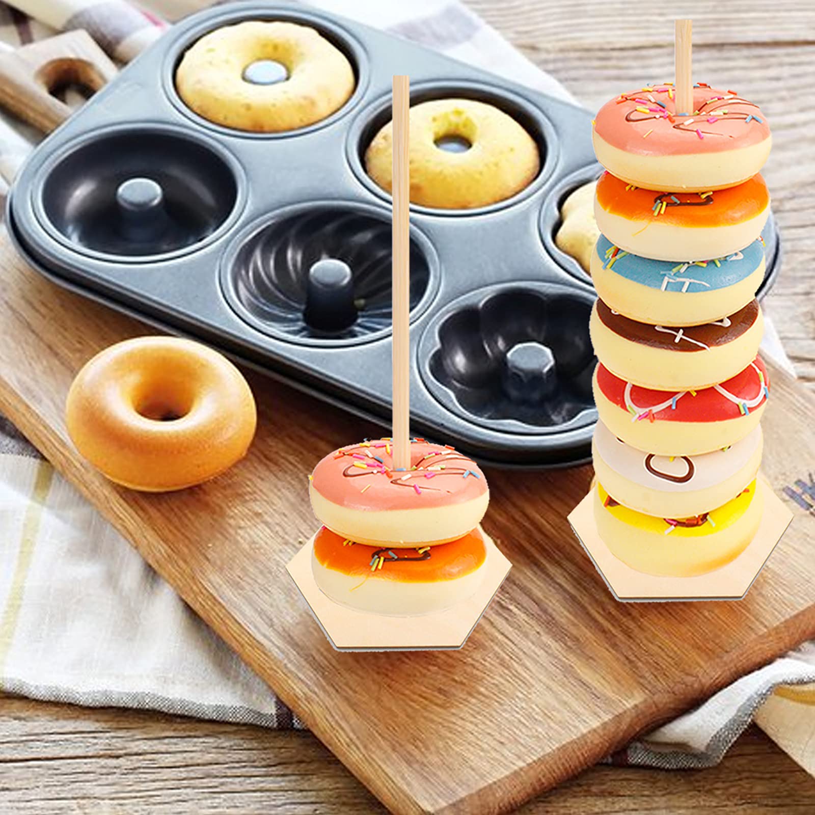 3-Pack Wooden Donut Display Stands - Tiered Doughnut Holder for Birthday, Wedding, Party & Cake Decor - Perfect for Dessert Tables, Bakery Displays & Sweet Treat Presentations