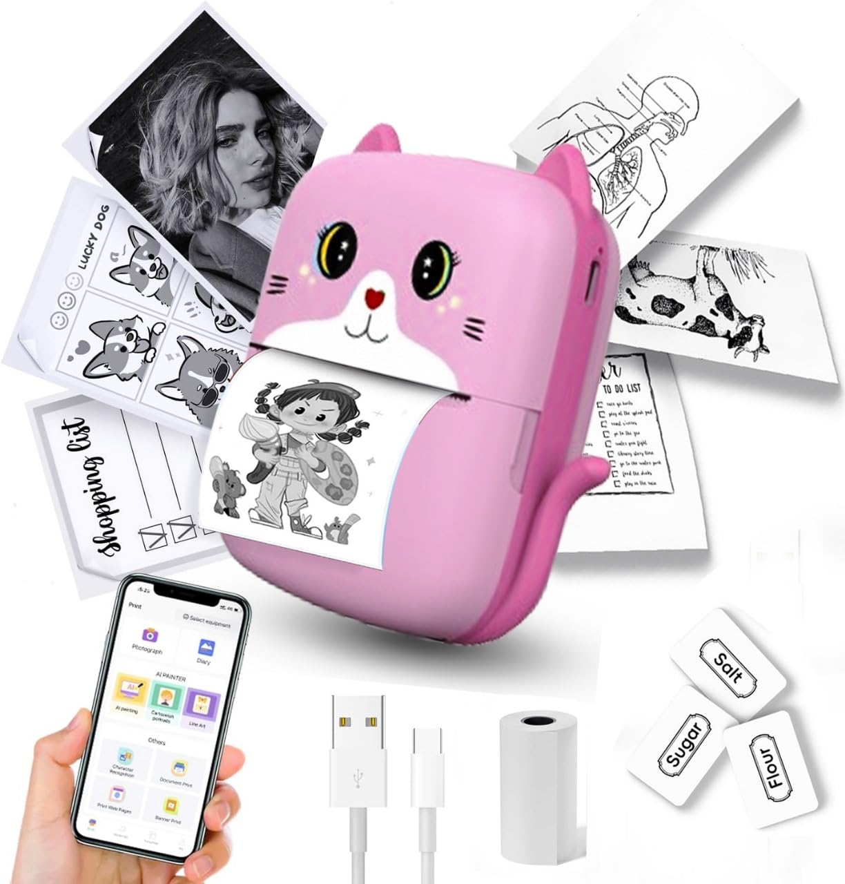 Wireless Thermal Mini Printer - Bluetooth Inkless Sticker & Label Maker for iOS/Android, Portable Pocket Printer for Notes, Kids DIY & Instant Photo Printing (Pink) | Perfect for Home Organization, School Projects, Small Business Labeling & Creative Scrapbooking