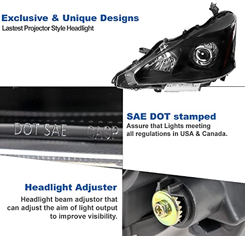 2013-2015 Nissan Altima Sedan 4DR Projector Headlights - Black Housing with 6