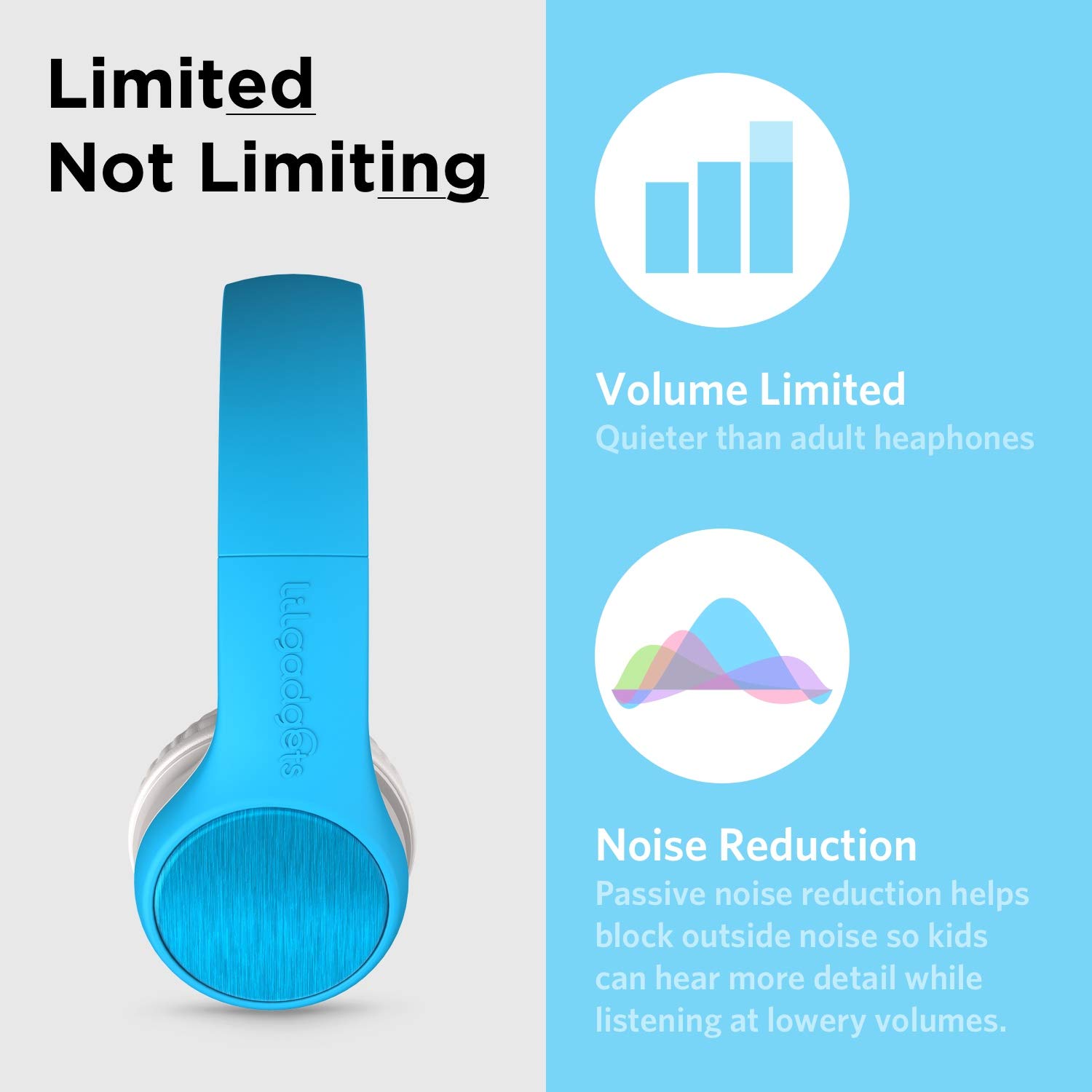 LilGadgets Connect+ Style On-Ear Kids Headphones with Microphone - SharePort Technology, SoftTouch Padding, Detachable Cable, Noise Reduction, Durable & Adjustable - Blue Headphones for Boys & Girls - Perfect for School, Travel, and Online Learning