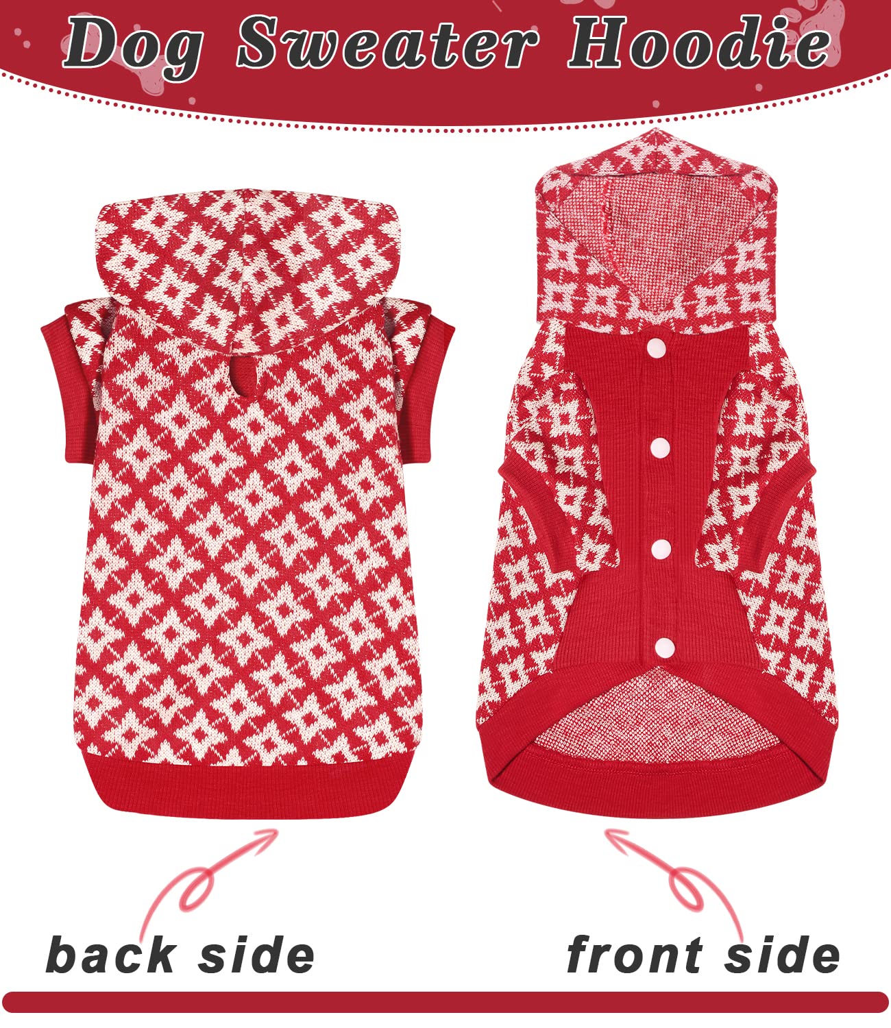 Christmas Dog Sweater with Hood & Leash Hole - Soft Plaid Pet Hoodie with Matching Hat - Warm Winter Dog Clothes for Small & Medium Dogs (Red, XL) - Perfect for Holiday Photos & Cold Weather Walks