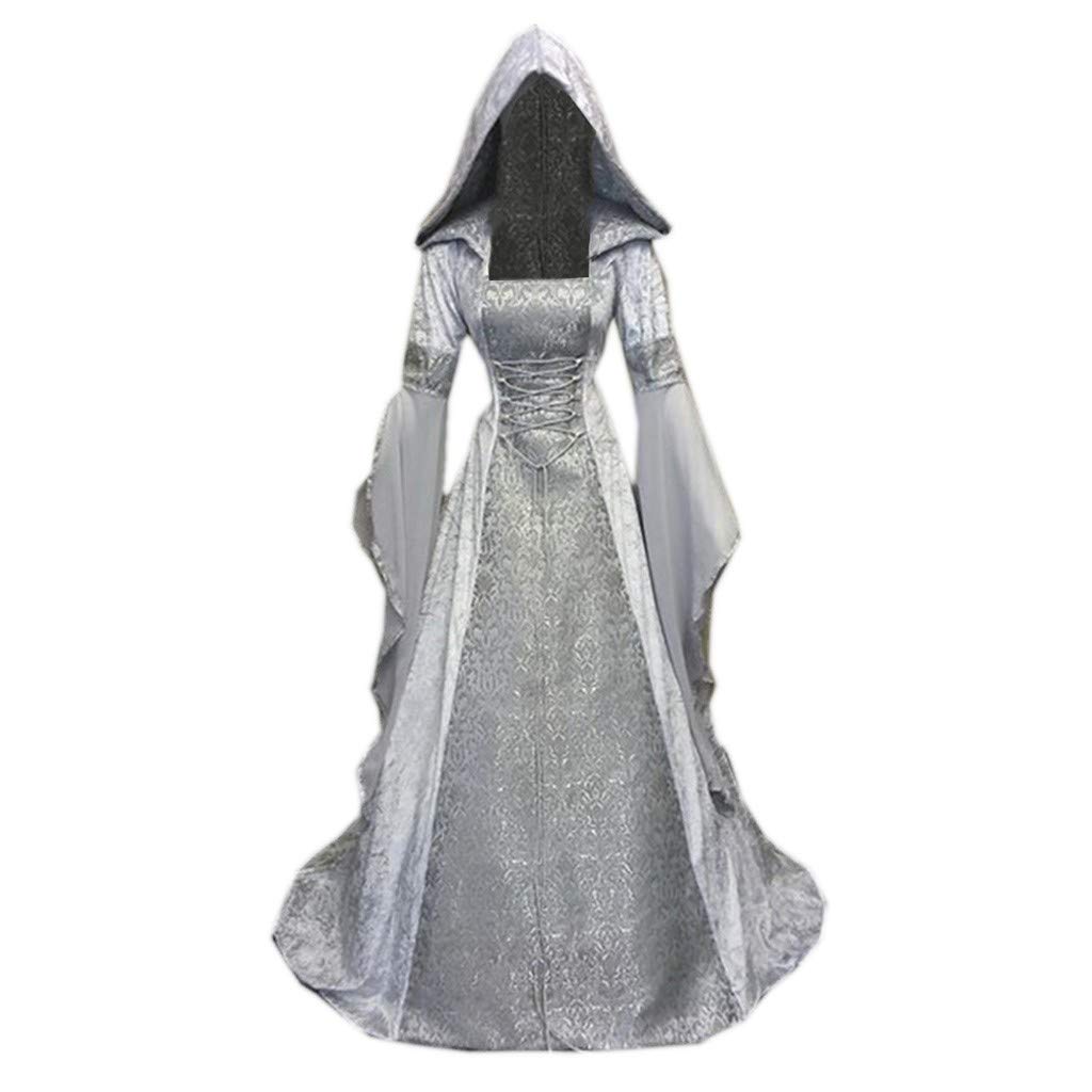 Medieval Women's Dress - Long Sleeve Hooded Floor Length Costume for Renaissance Faire, LARP, Cosplay & Halloween