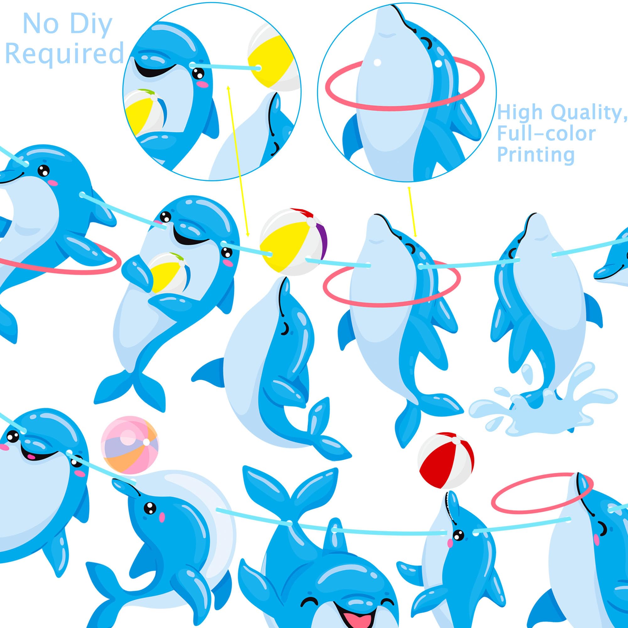 Blue Glitter Dolphin Happy Birthday Banner - Under the Sea Themed Party Decorations for Birthday & Baby Shower - Ocean Animal Theme Party Supplies (Perfect for Kids' Birthday Parties, Baby Showers & Nautical Events)