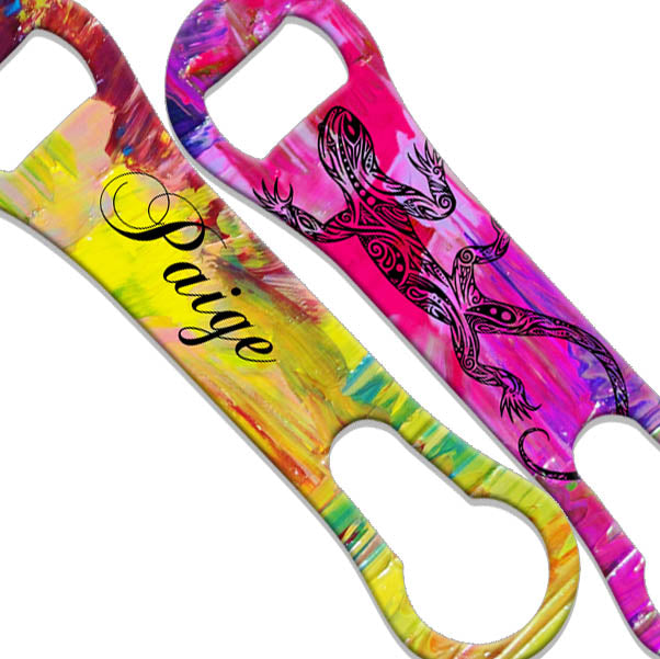 Custom Personalized V Rod® Bottle Opener with Tribal Lizard Design - Perfect for Parties, Camping, and Outdoor Adventures