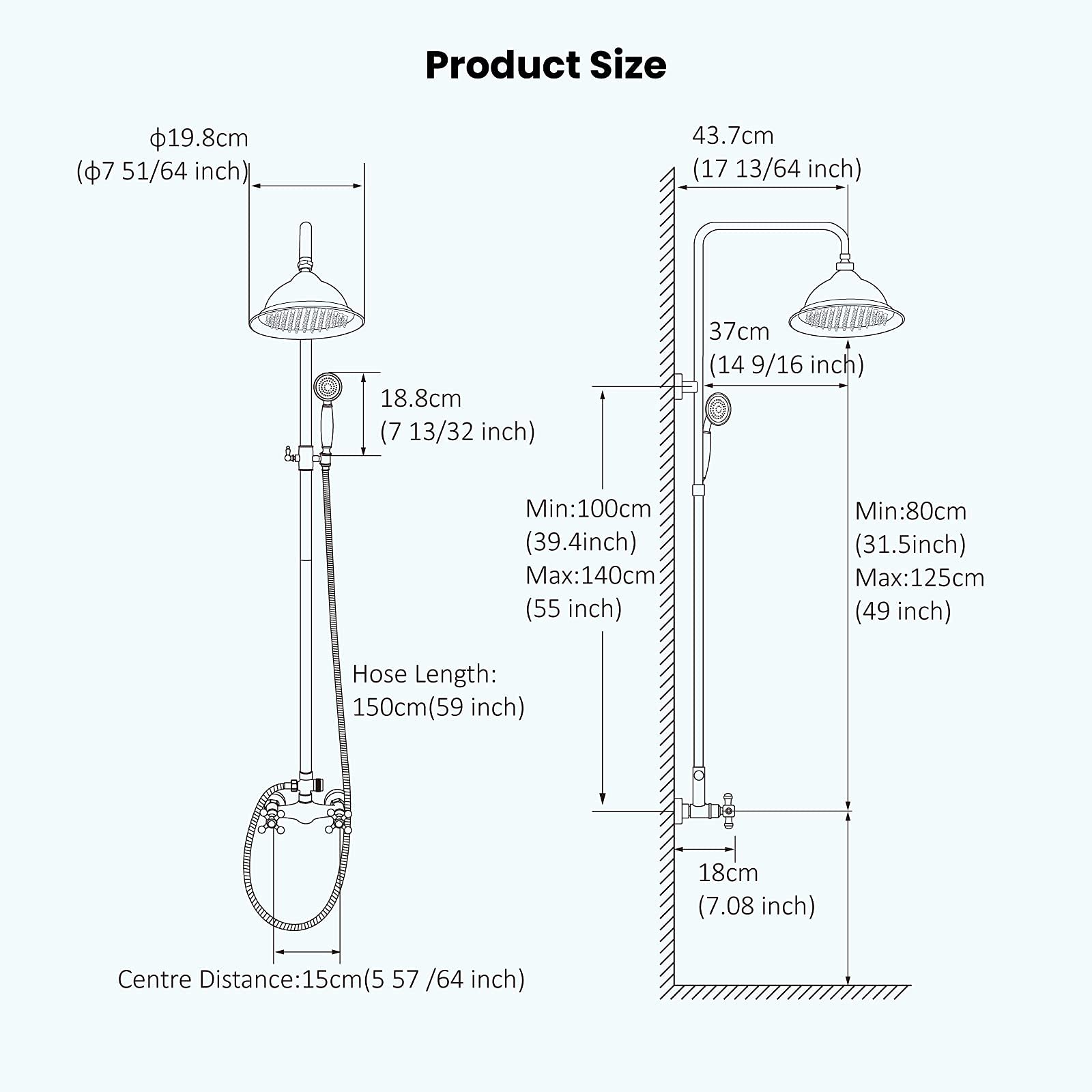 Oil Rubbed Bronze Shower Faucet Set - 8 Inch Rainfall Shower Head with Matte Black Victorian Widespread Deck Mount & Double Cross Handles - Perfect for Modern Bathroom Renovation and Luxury Spa Experience