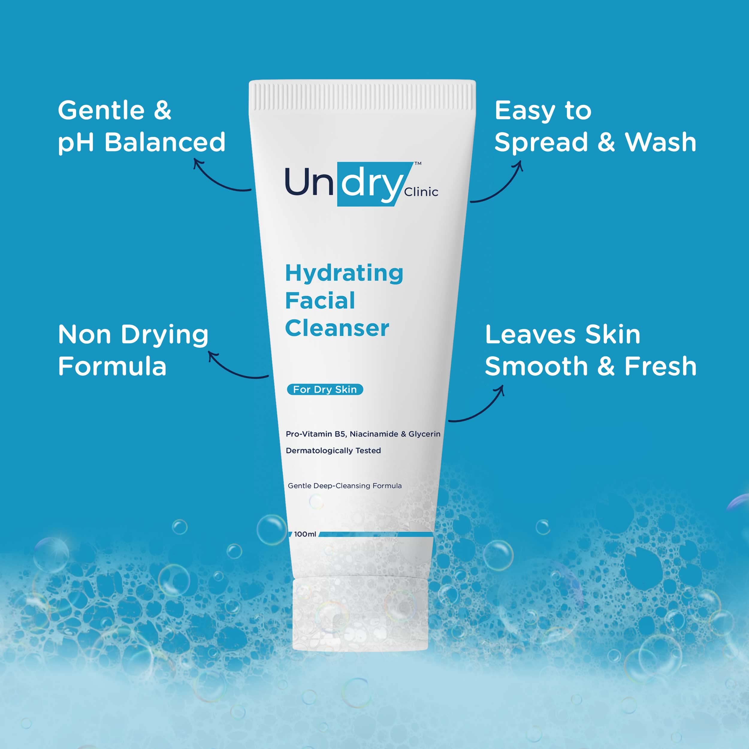 Hydrating Face Wash for Dry Skin - Gentle Cleanser with Niacinamide & Glycerin - for Daily Skincare Routine